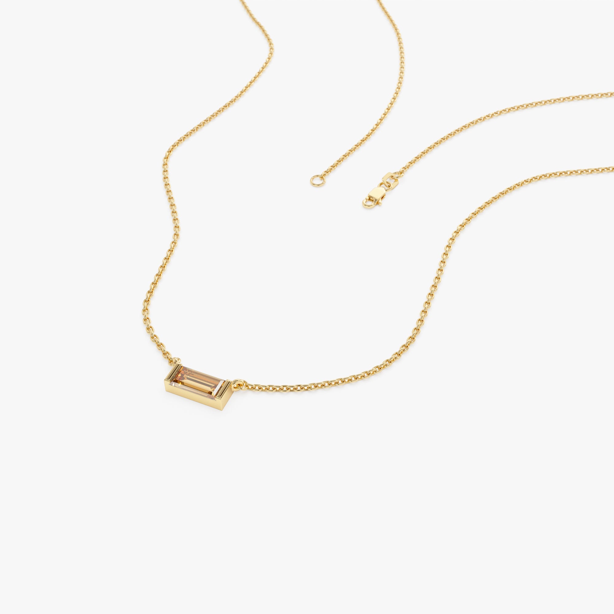 OBFJ0835 - 14Kt Gold Baguette Citrine Dainty Birthstone Necklace 8