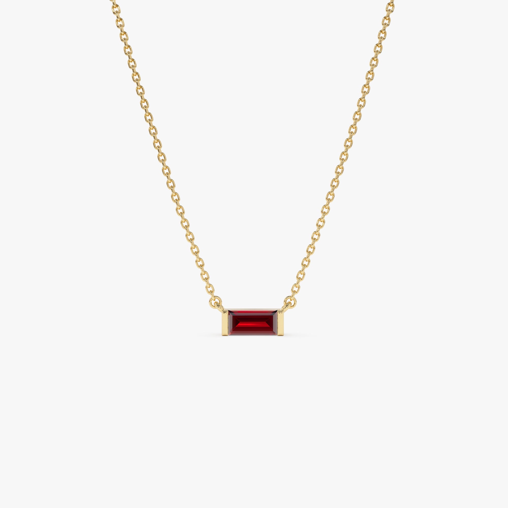 OBFJ0837 - 14Kt Gold Baguette Garnet Dainty Birthstone Necklace 1