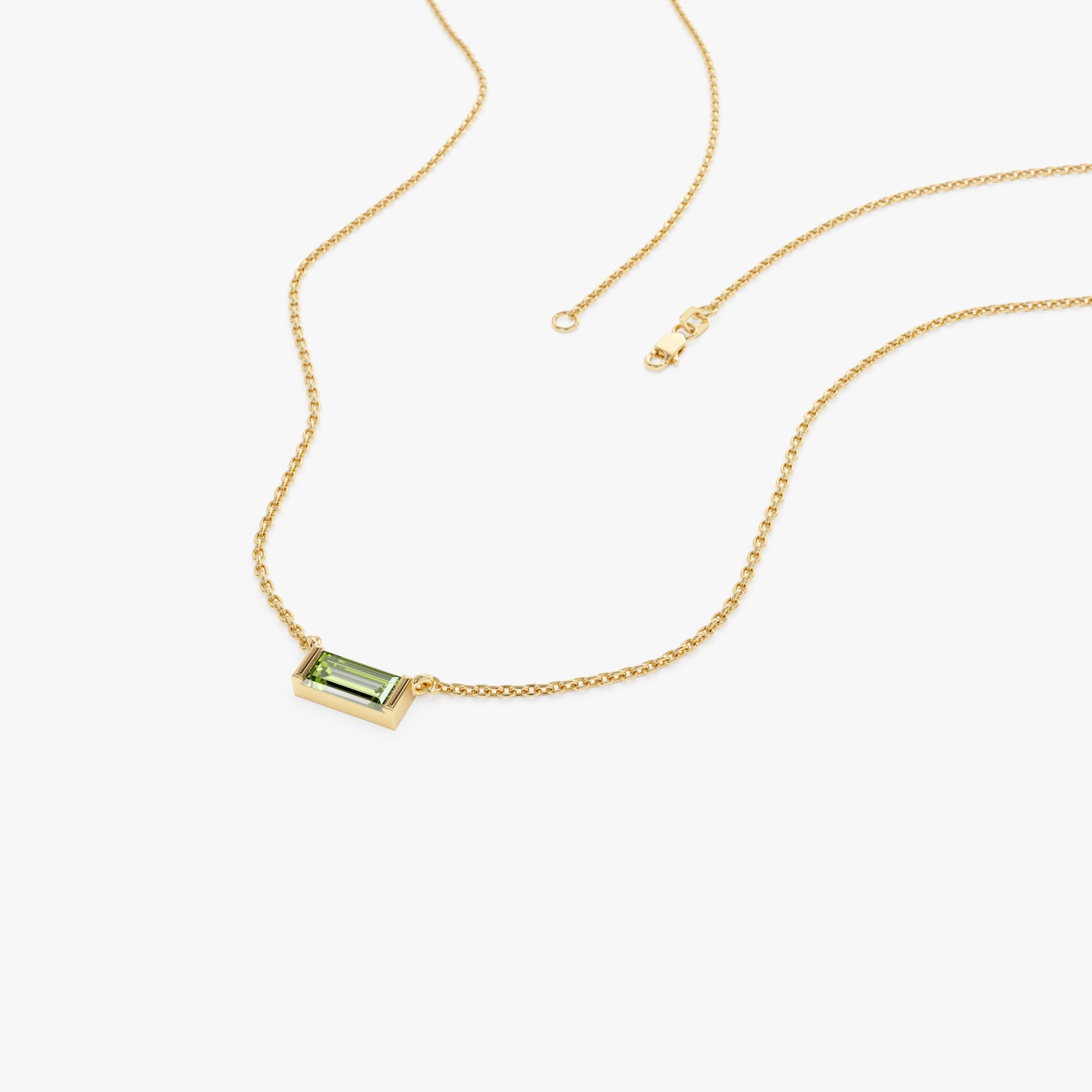 OBFJ0834 - 14Kt Gold Baguette Peridot Dainty Birthstone Necklace 5