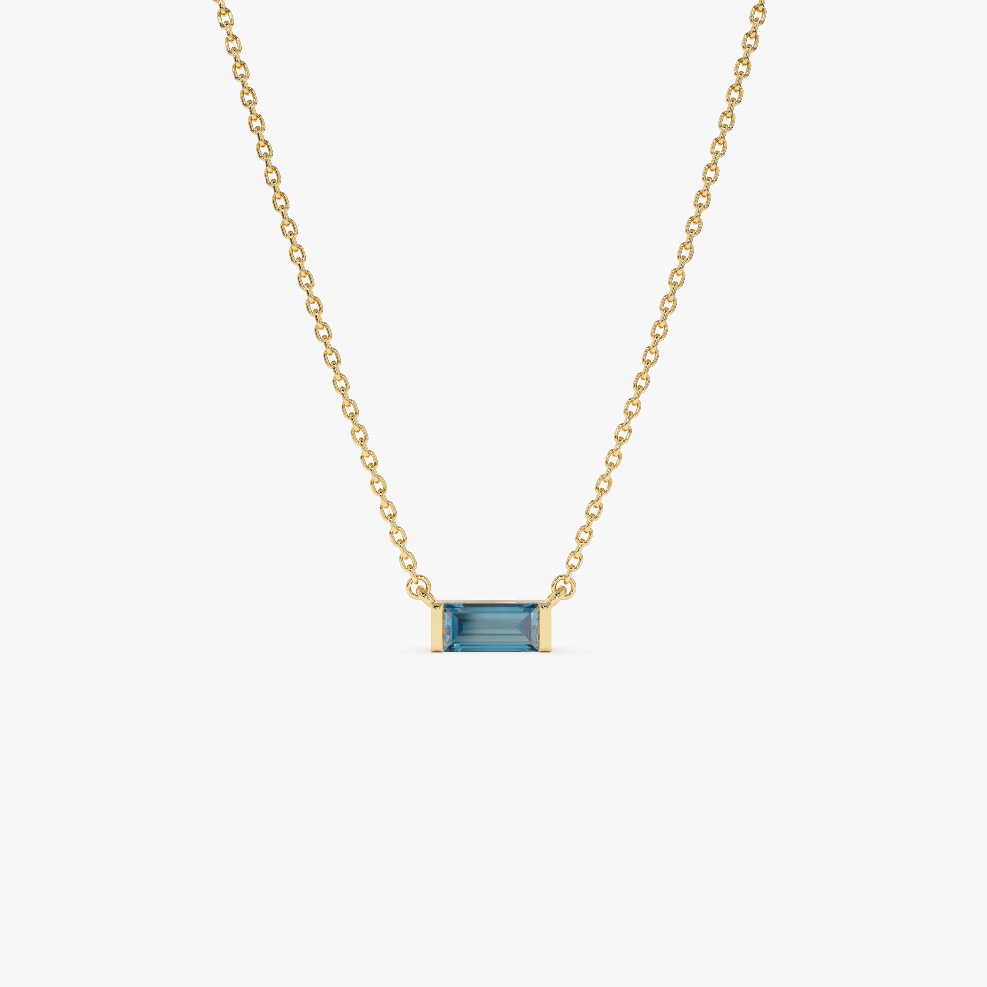 OBFJ0838 - 14Kt Gold Baguette London Blue Topaz Dainty Birthstone Necklace 1