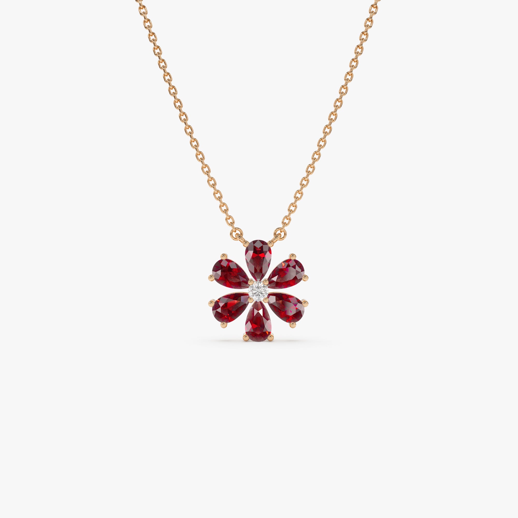 OBFJ0839 - 14K Gold Garnet Flower Necklace 6