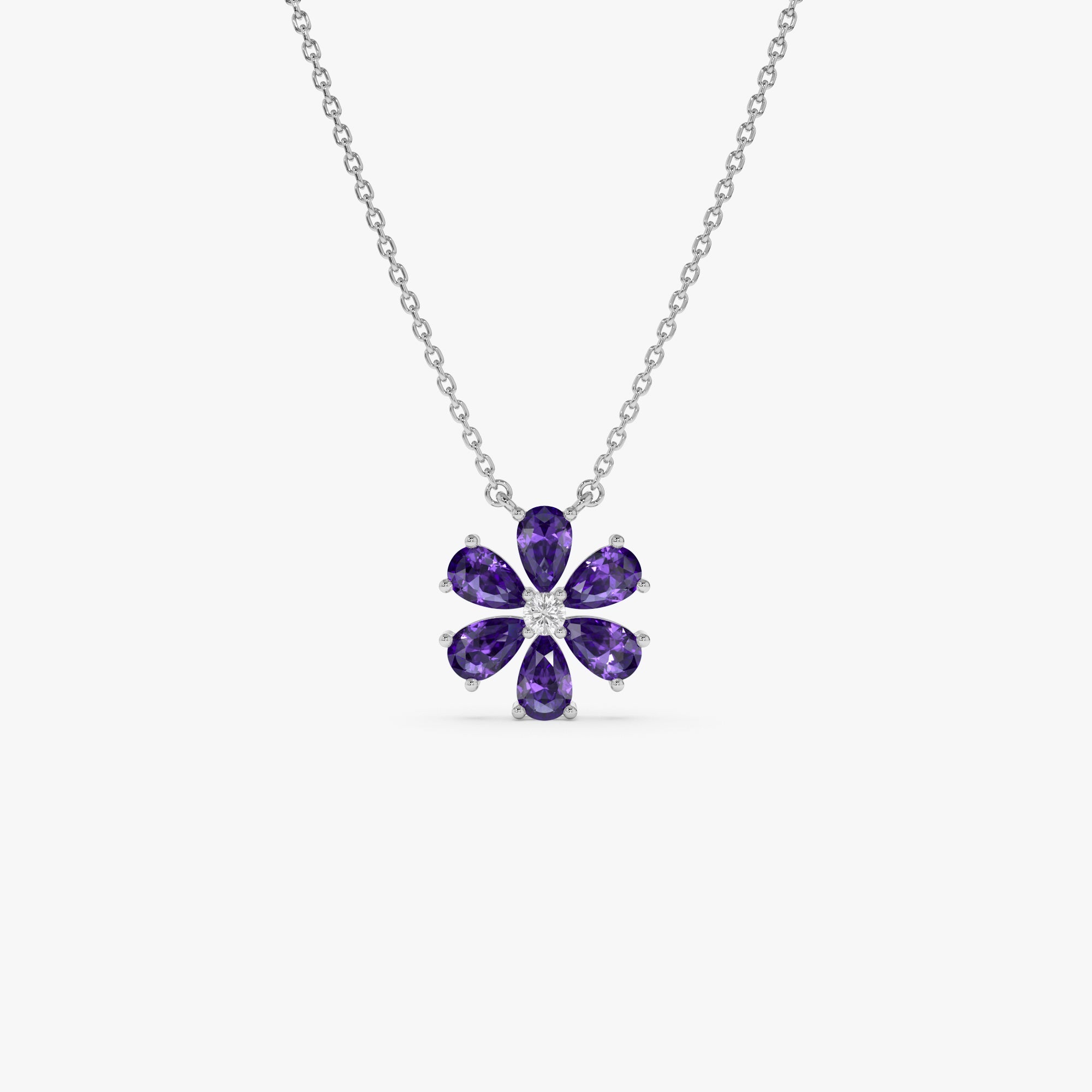 OBFJ0841 - 14K Gold Amethyst Flower Necklace 6