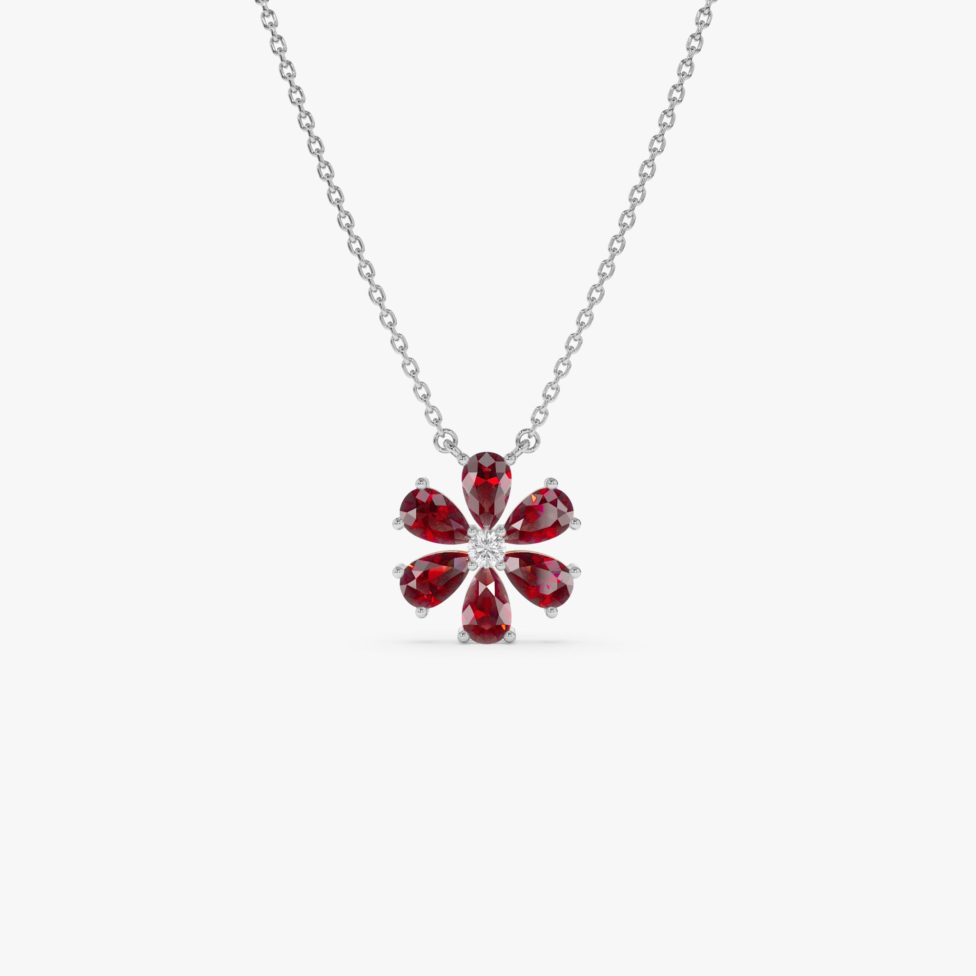 OBFJ0839 - 14K Gold Garnet Flower Necklace 7