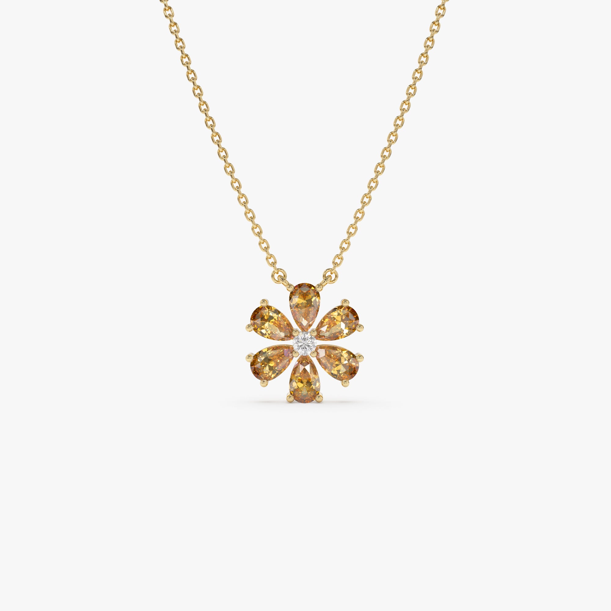 OBFJ0840 - 14K Gold Citrine Flower Necklace 1