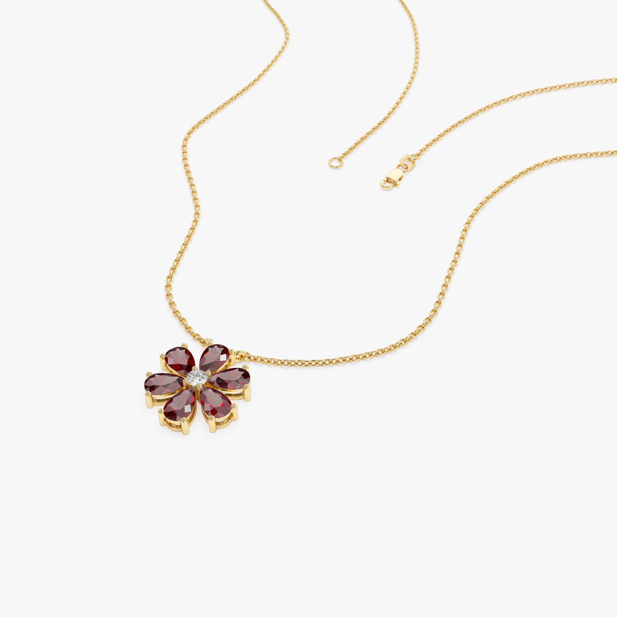 OBFJ0839 - 14K Gold Garnet Flower Necklace 8