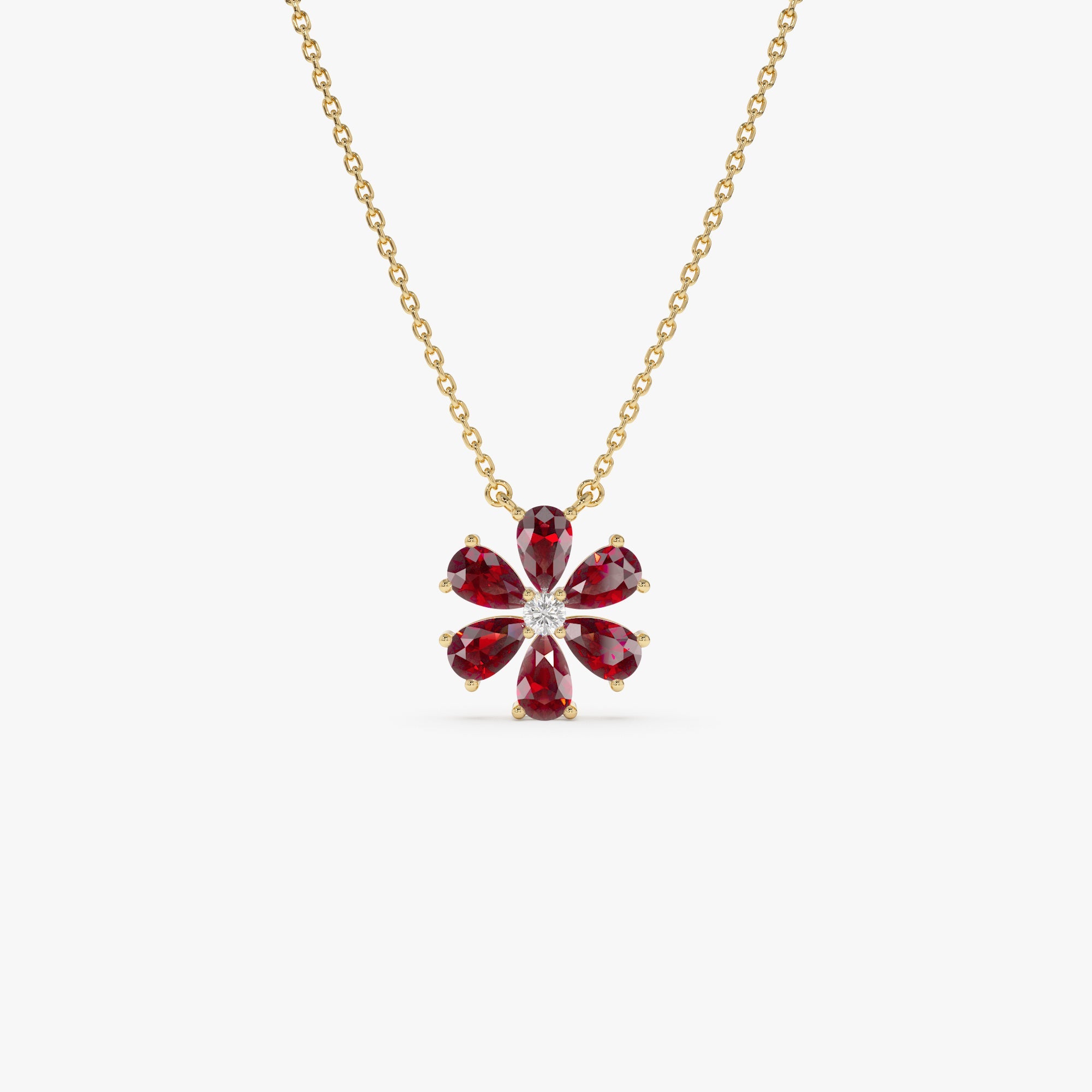 OBFJ0839 - 14K Gold Garnet Flower Necklace 1