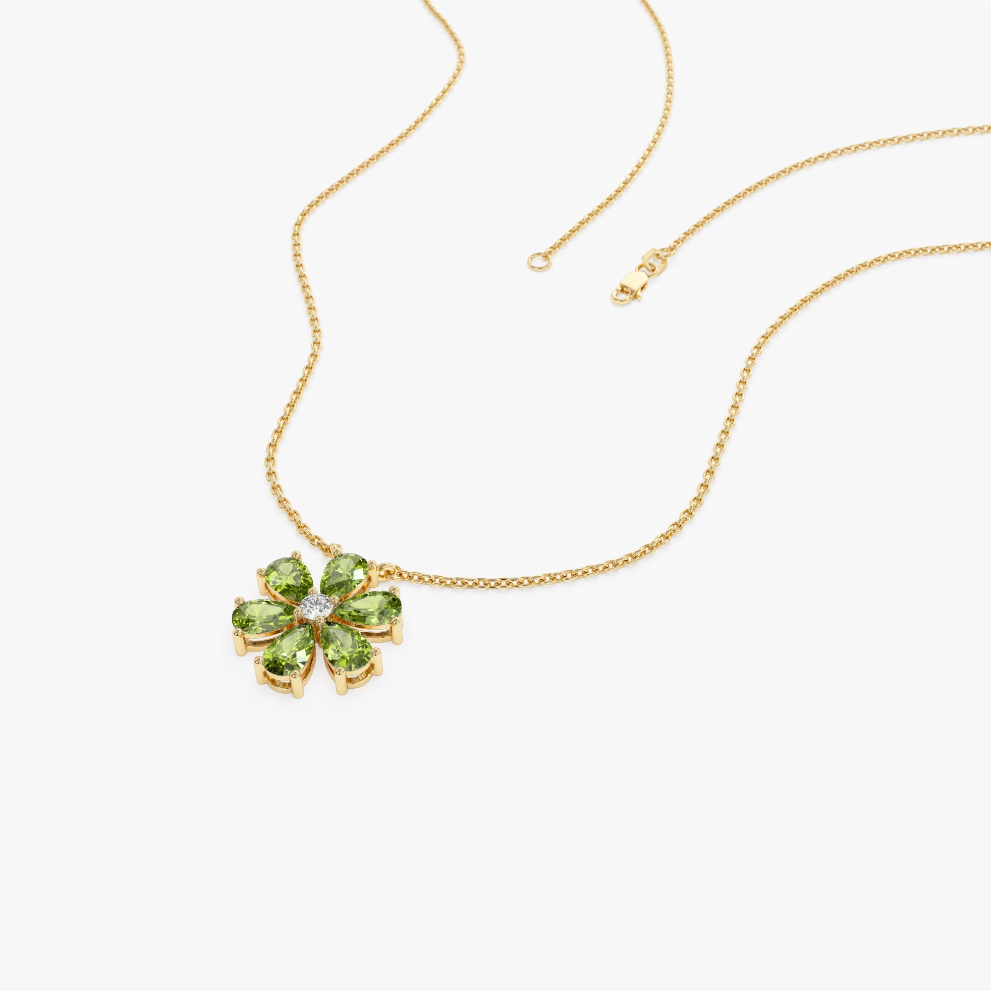 OBFJ0842 - 14K Gold Peridot Flower Necklace 8
