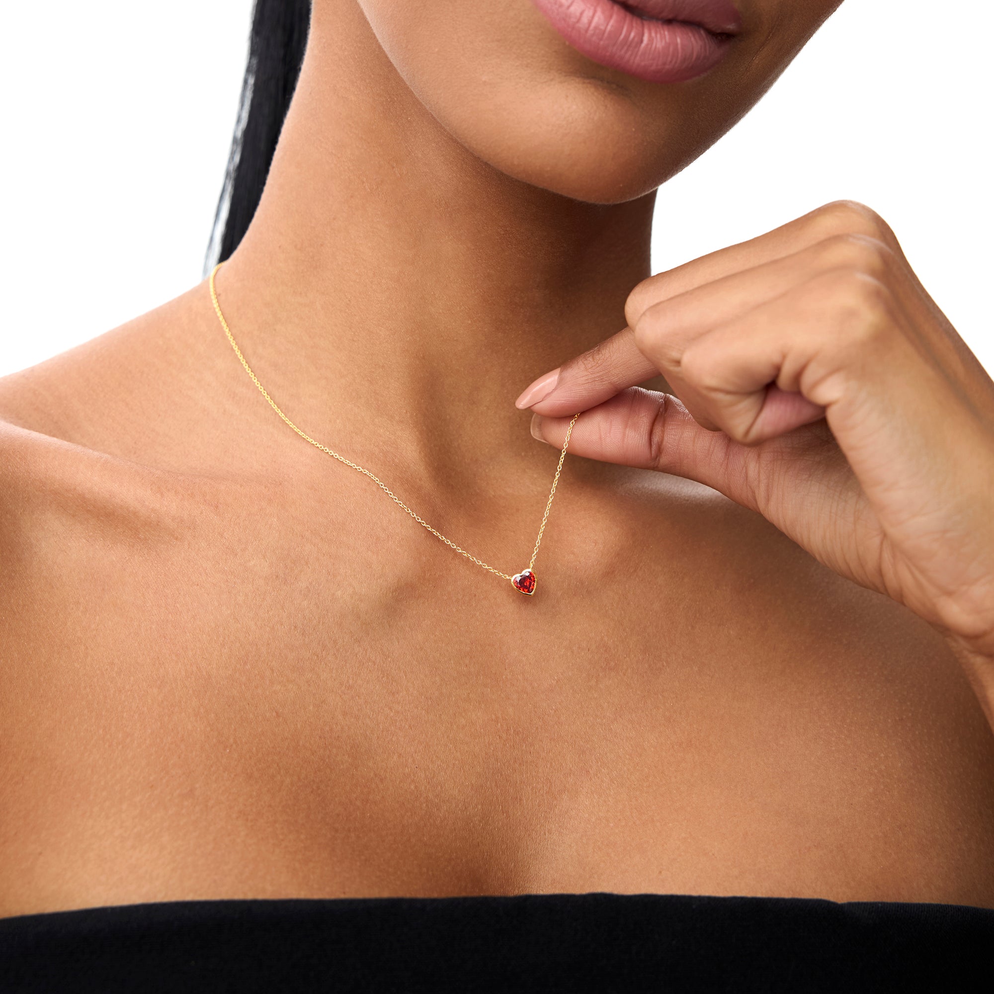 OBFJ0848 - 14K Gold Heart Shaped Garnet Layering Necklace 3