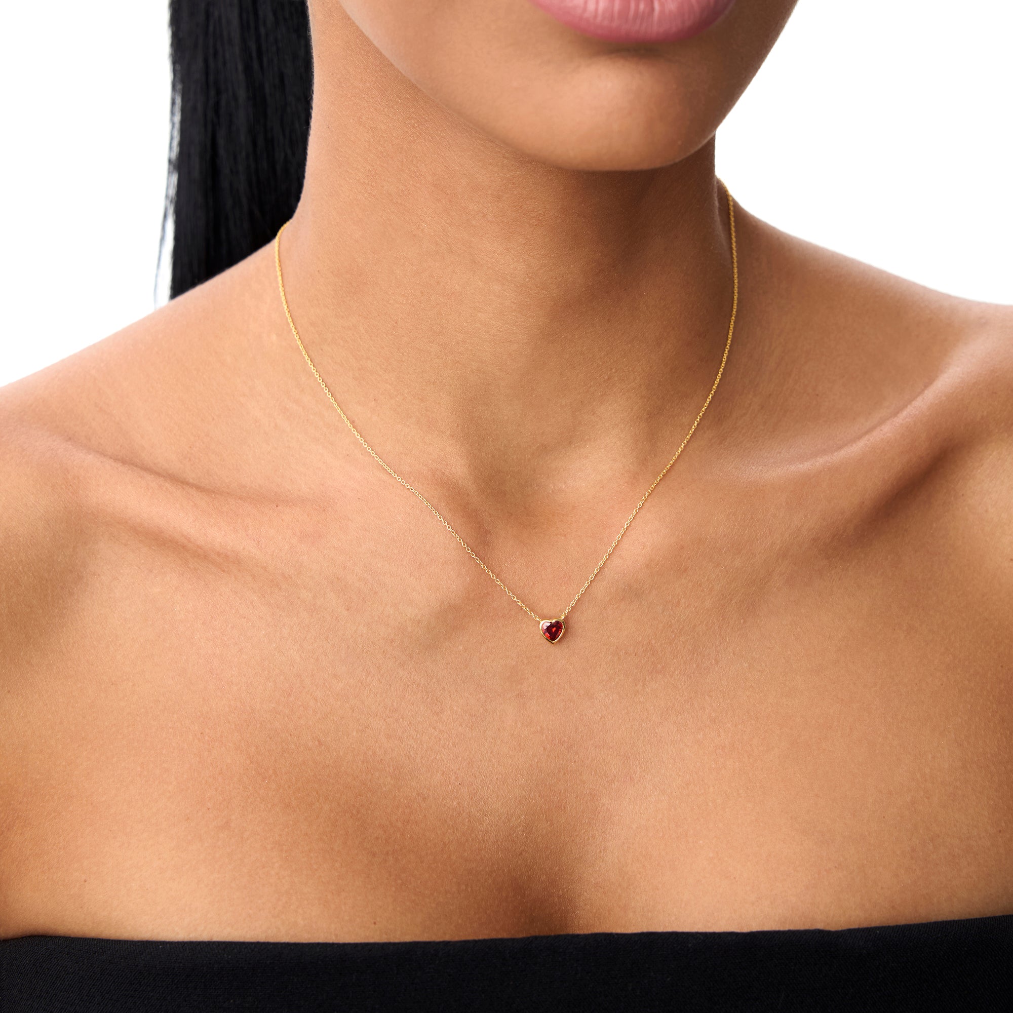 OBFJ0848 - 14K Gold Heart Shaped Garnet Layering Necklace 2
