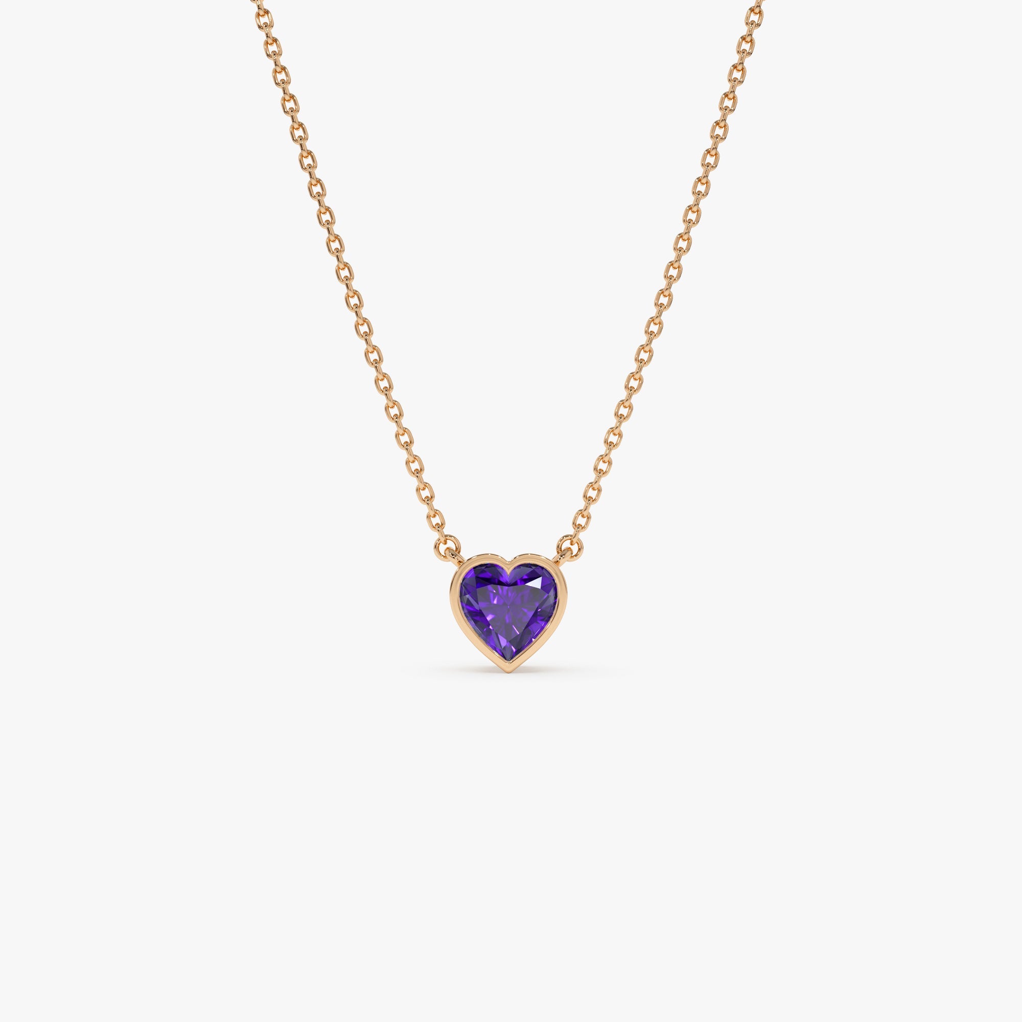 OBFJ0845 - 14K Gold Heart Shaped Amethyst Layering Necklace 2