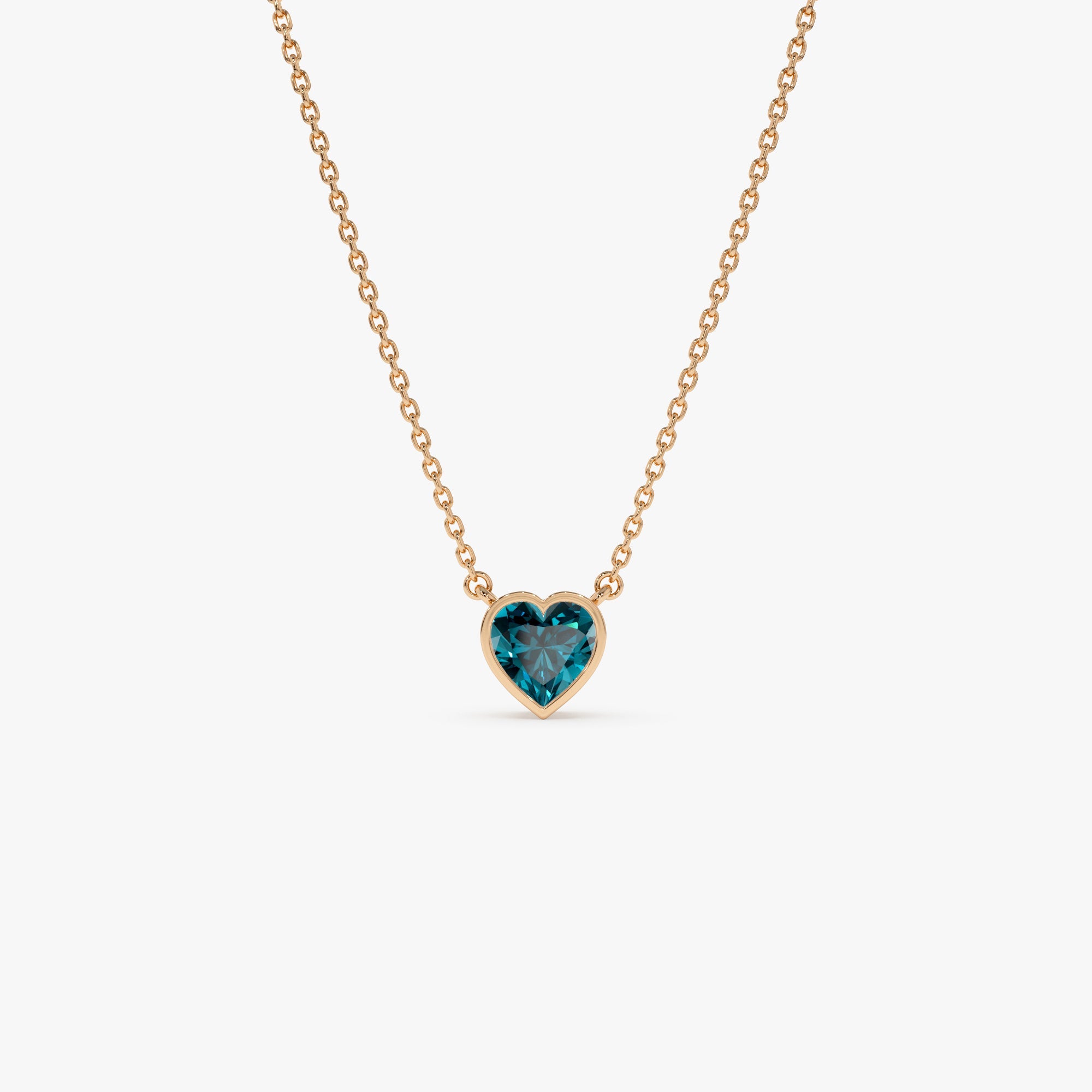 OBFJ0847 - 14K Gold Heart Shaped London Blue Topaz Layering Necklace 5