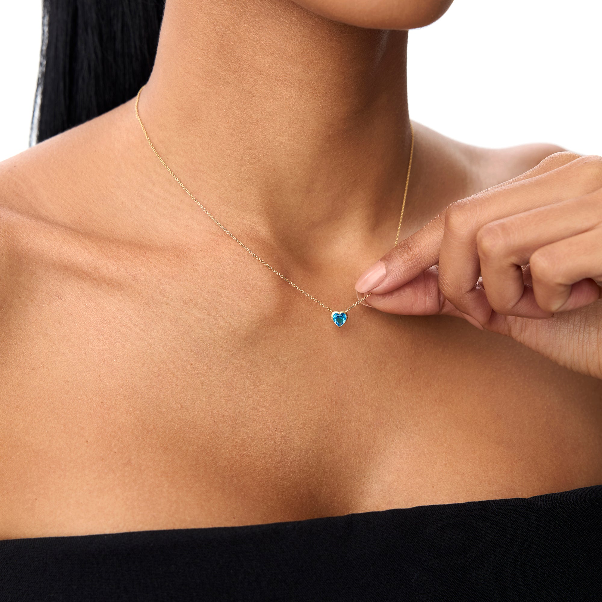 OBFJ0847 - 14K Gold Heart Shaped London Blue Topaz Layering Necklace 3