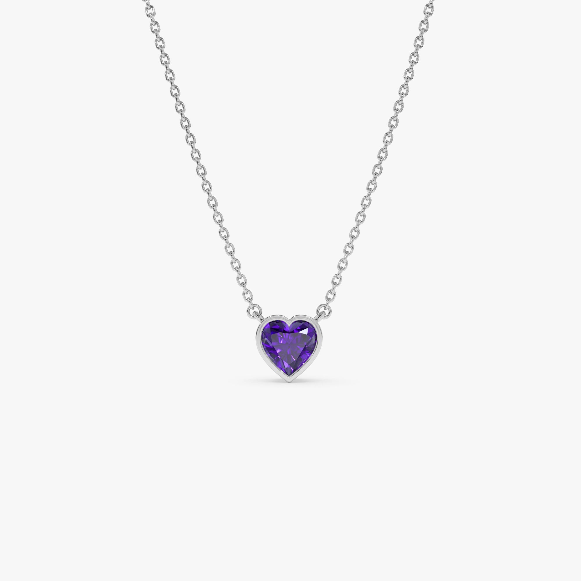 OBFJ0845 - 14K Gold Heart Shaped Amethyst Layering Necklace 3