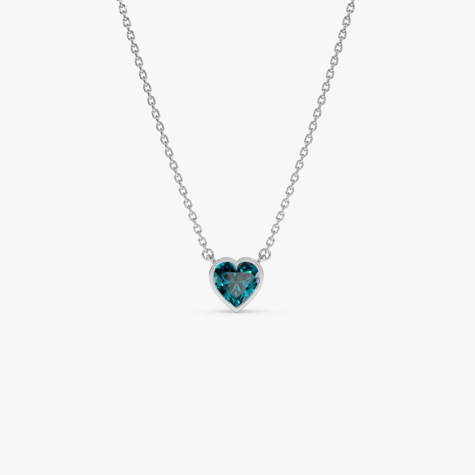 OBFJ0847 - 14K Gold Heart Shaped London Blue Topaz Layering Necklace 6