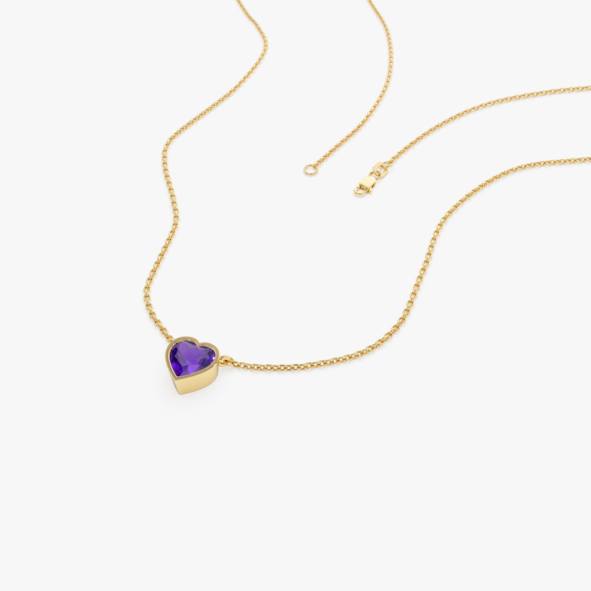 OBFJ0845 - 14K Gold Heart Shaped Amethyst Layering Necklace 4