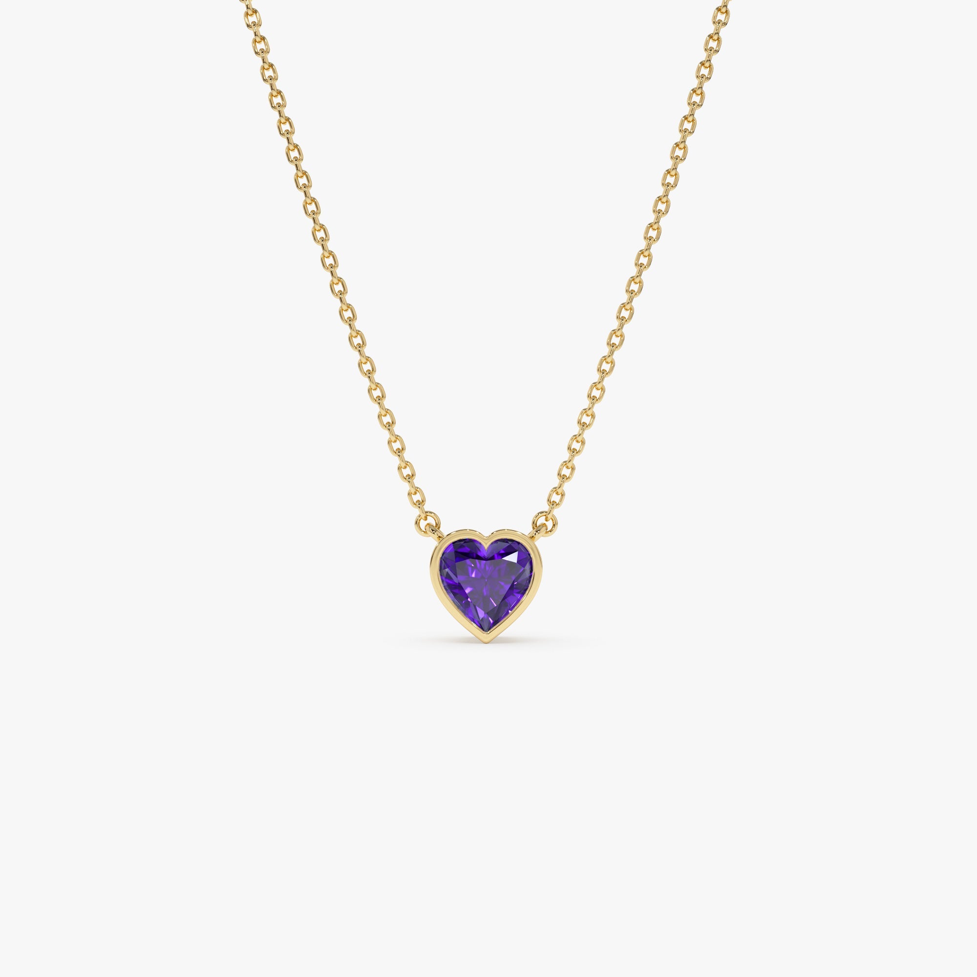 OBFJ0845 - 14K Gold Heart Shaped Amethyst Layering Necklace 1