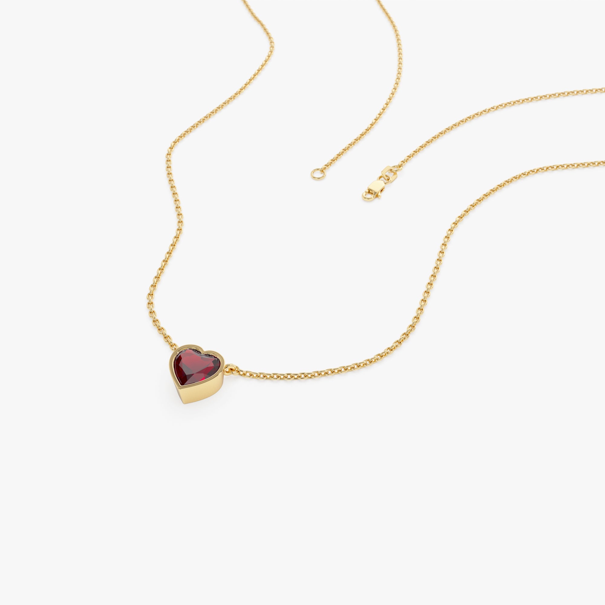 OBFJ0848 - 14K Gold Heart Shaped Garnet Layering Necklace 7