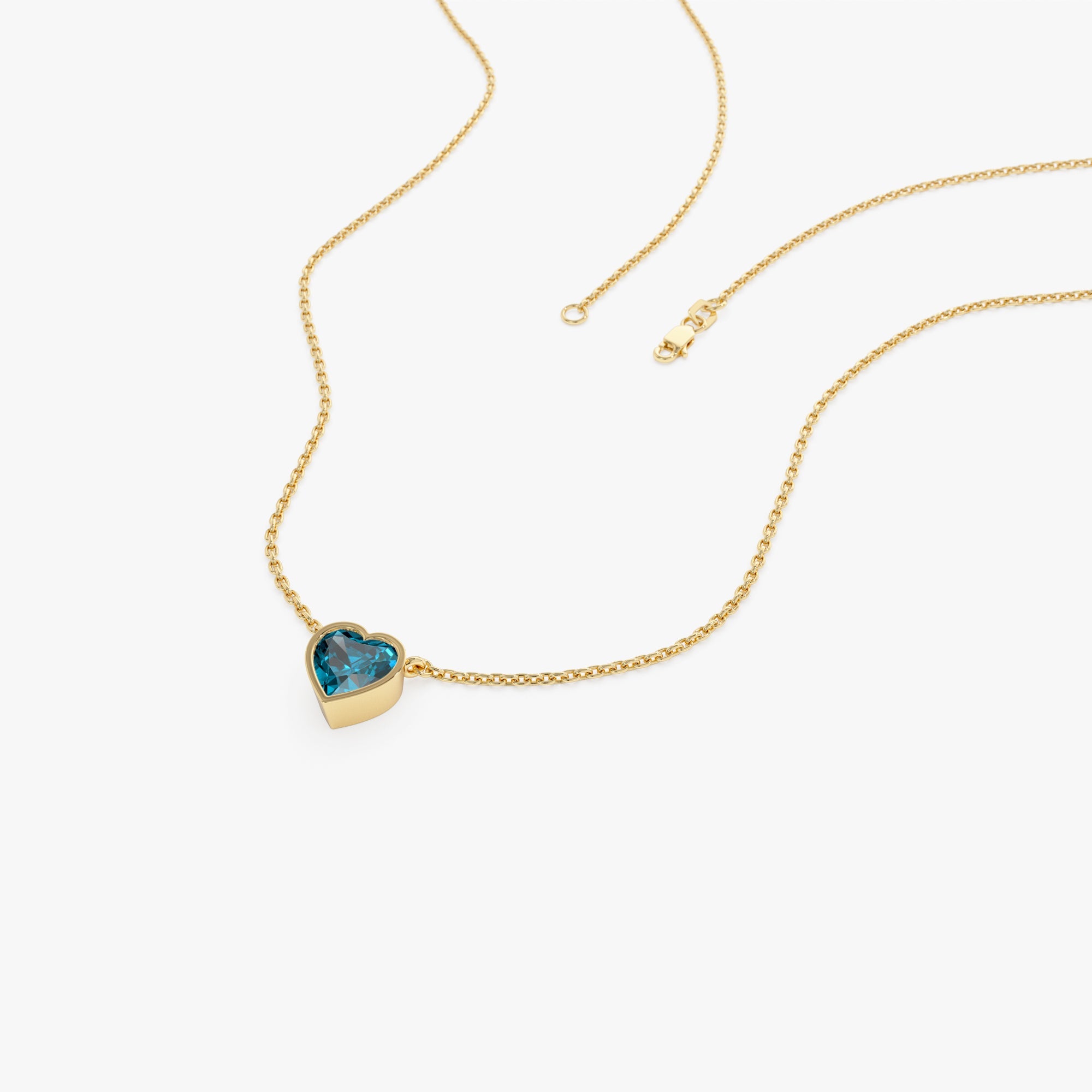 OBFJ0847 - 14K Gold Heart Shaped London Blue Topaz Layering Necklace 7