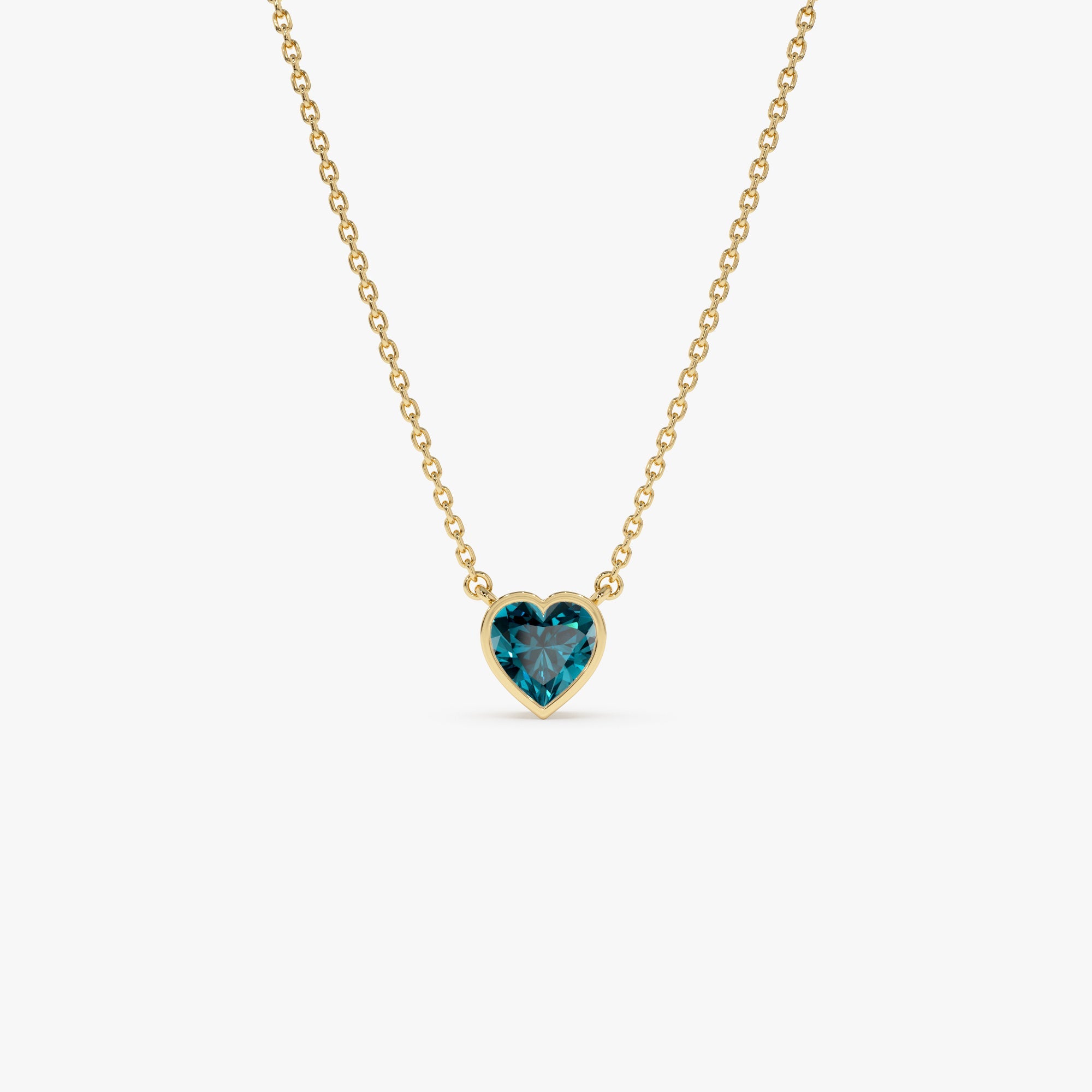 OBFJ0847 - 14K Gold Heart Shaped London Blue Topaz Layering Necklace 1