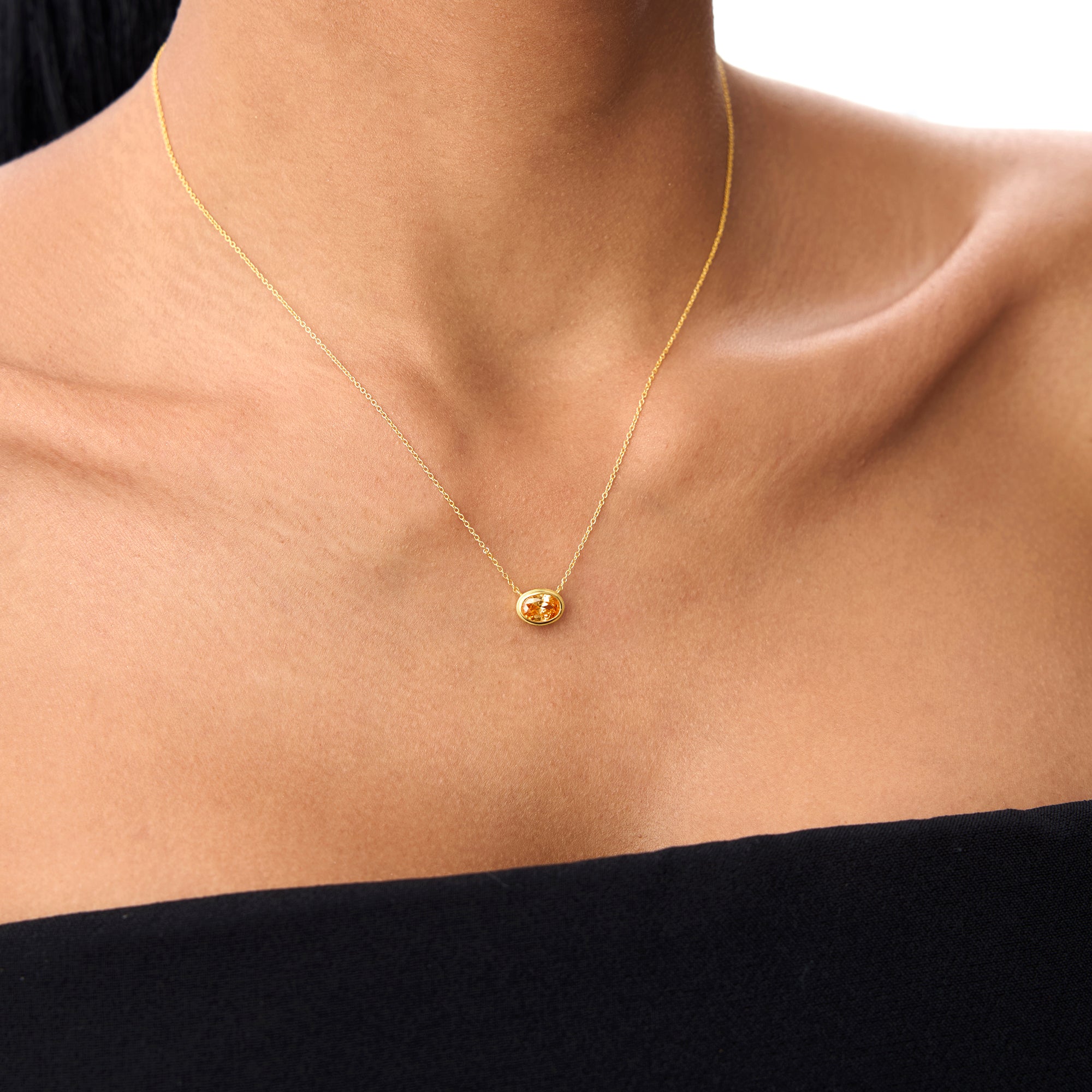 OBFJ0852 - 14K Gold Oval Shape Bezel Set Citrine Necklace 4