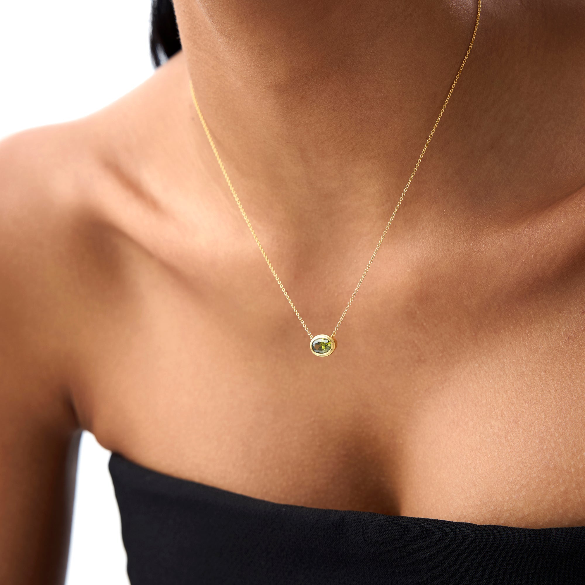 OBFJ0851 - 14K Gold Oval Shape Bezel Set Peridot Necklace 3