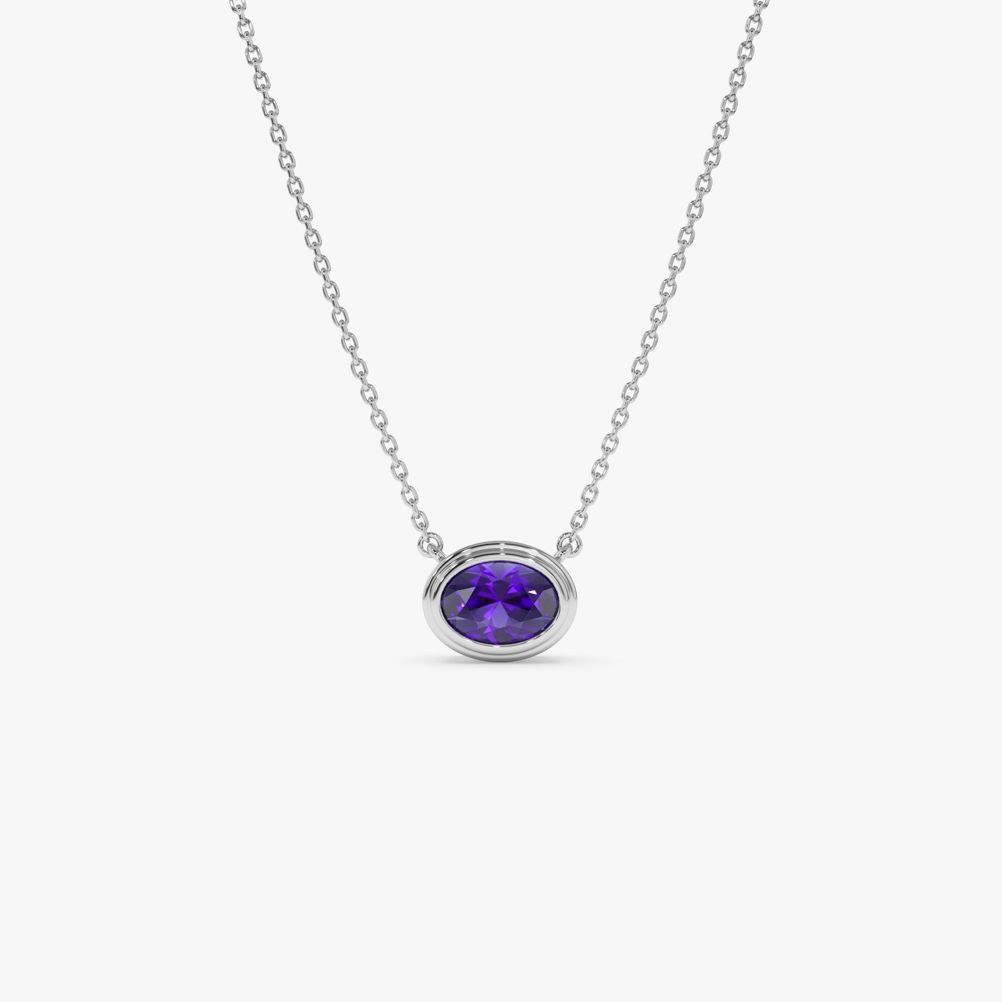 OBFJ0849 - 14K Gold Oval Shape Bezel Set Amethyst Necklace 5
