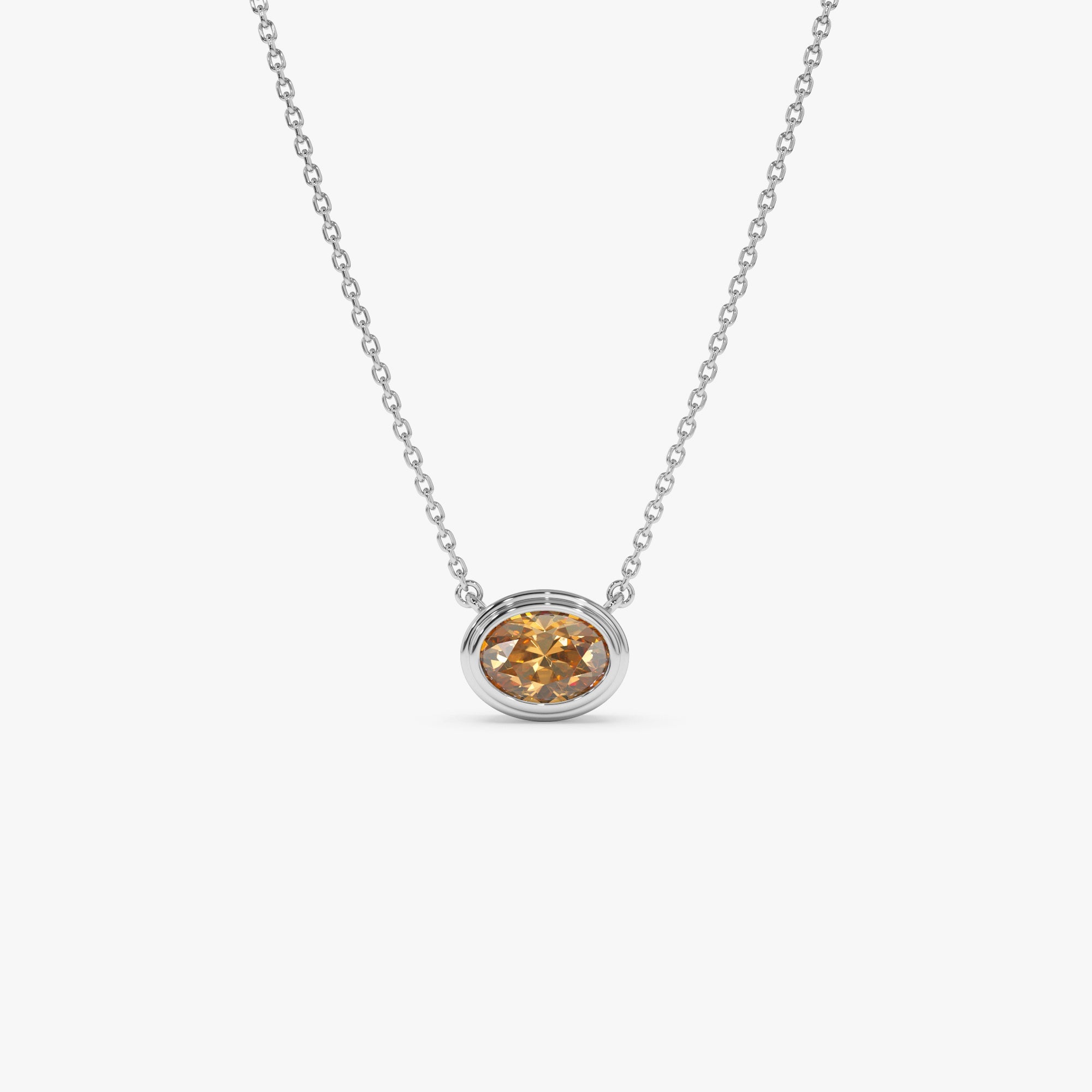 OBFJ0852 - 14K Gold Oval Shape Bezel Set Citrine Necklace 6