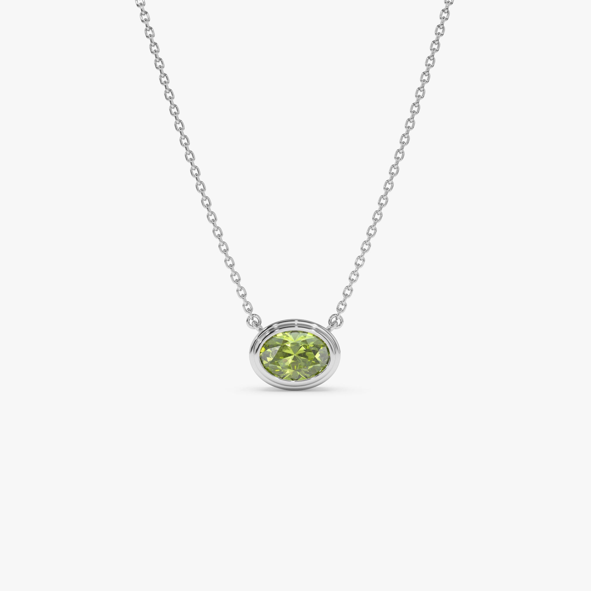 OBFJ0851 - 14K Gold Oval Shape Bezel Set Peridot Necklace 6