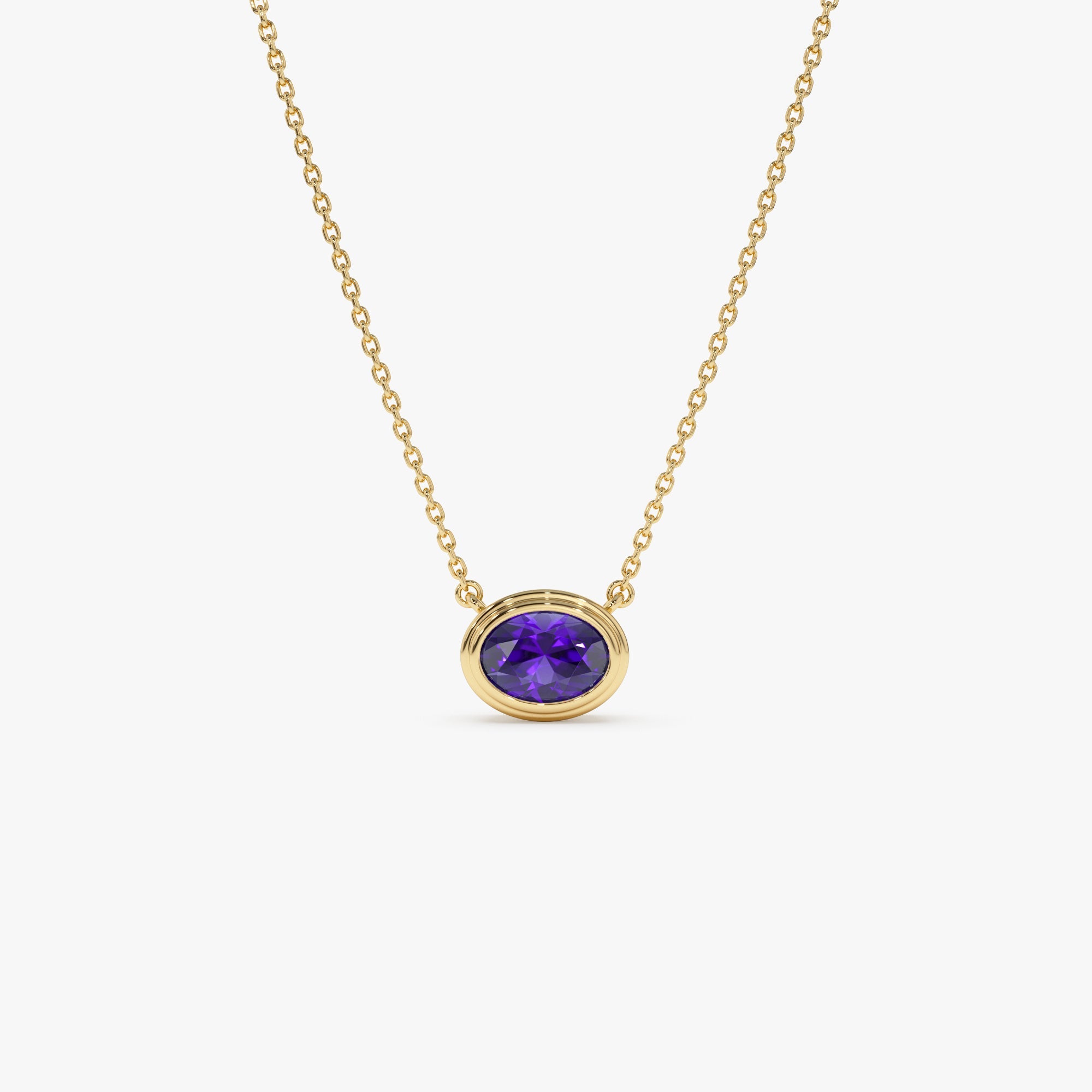 OBFJ0849 - 14K Gold Oval Shape Bezel Set Amethyst Necklace 1