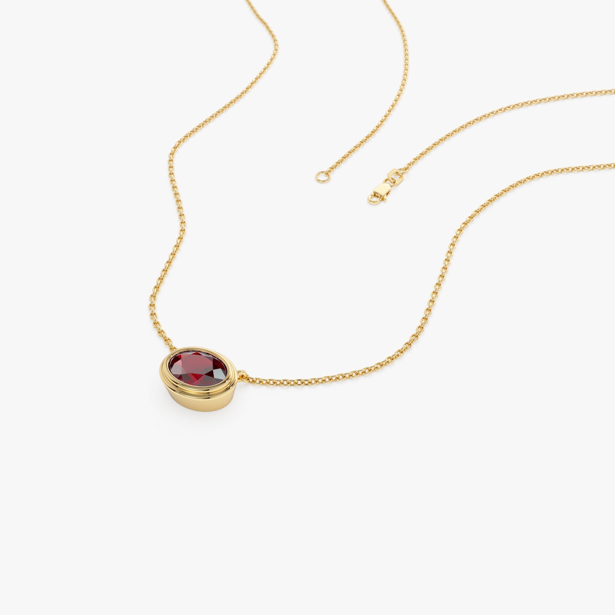 OBFJ0850 - 14K Gold Oval Shape Bezel Set Garnet Necklace 7
