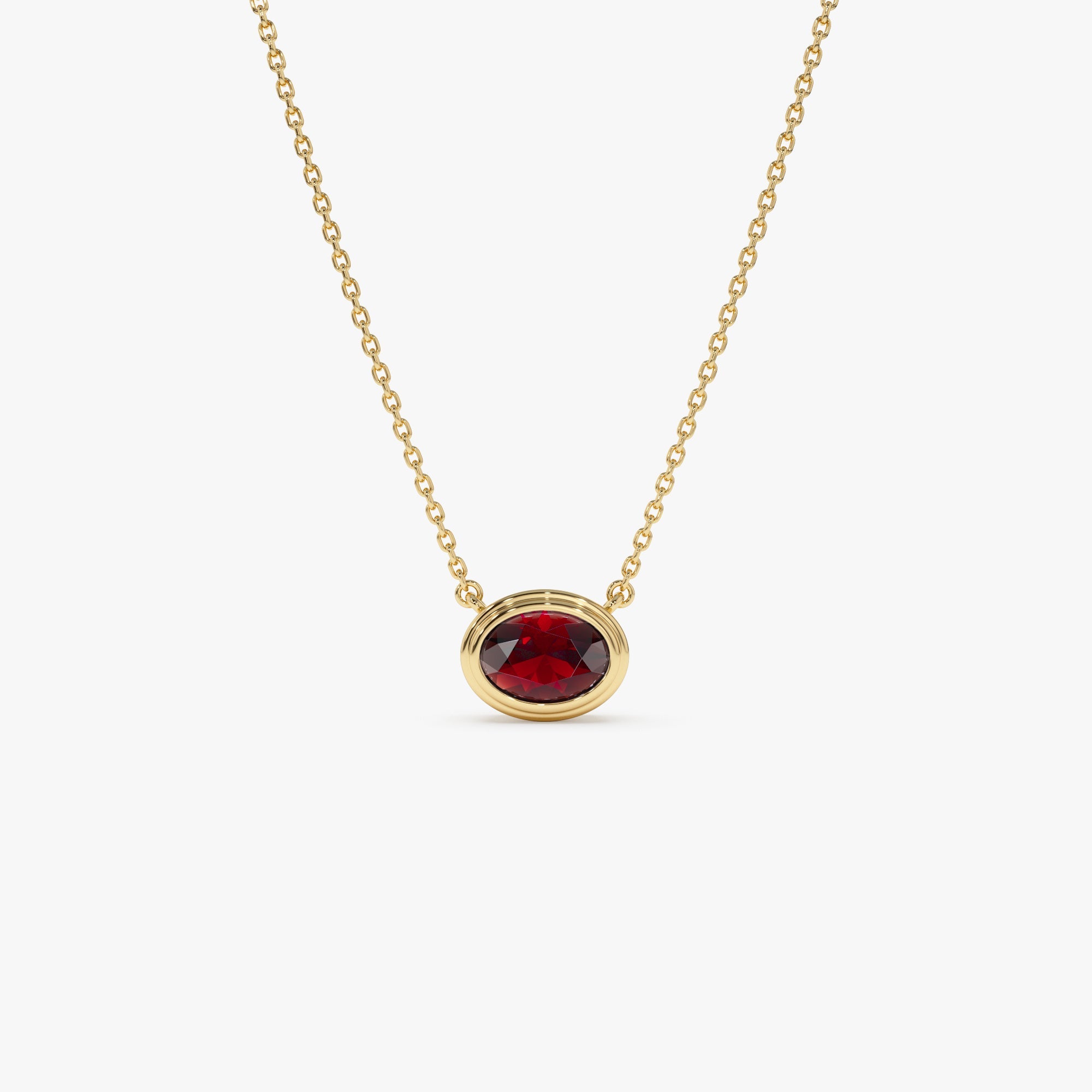 OBFJ0850 - 14K Gold Oval Shape Bezel Set Garnet Necklace 1