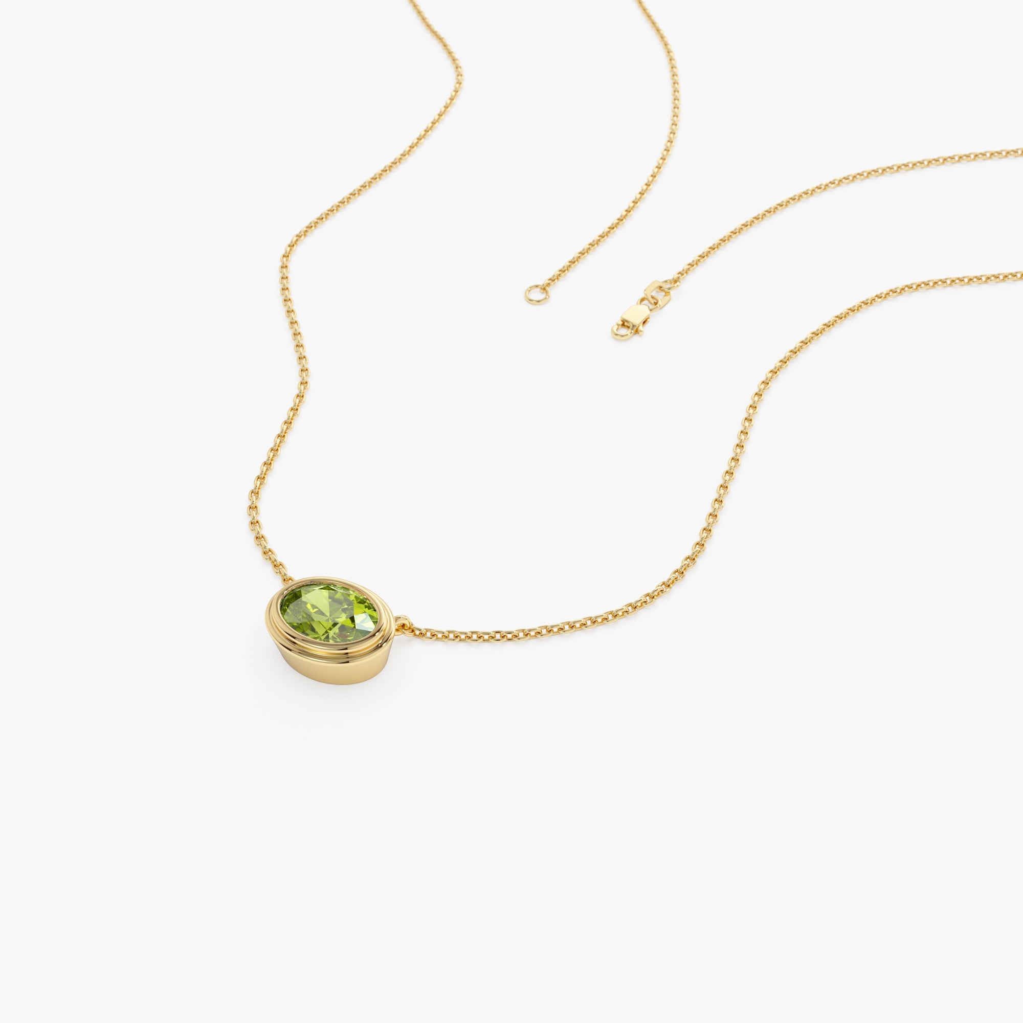 OBFJ0851 - 14K Gold Oval Shape Bezel Set Peridot Necklace 7