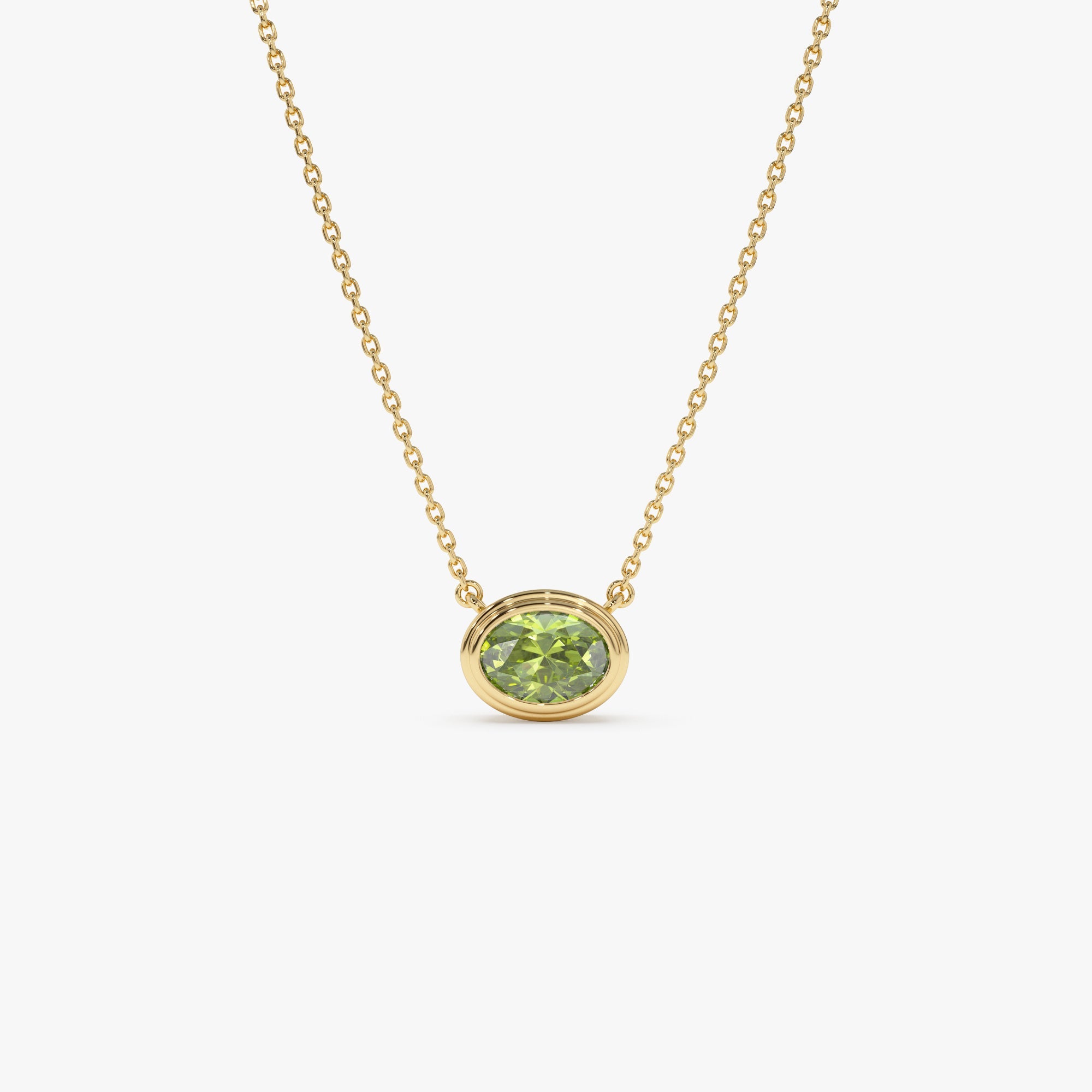OBFJ0851 - 14K Gold Oval Shape Bezel Set Peridot Necklace 1