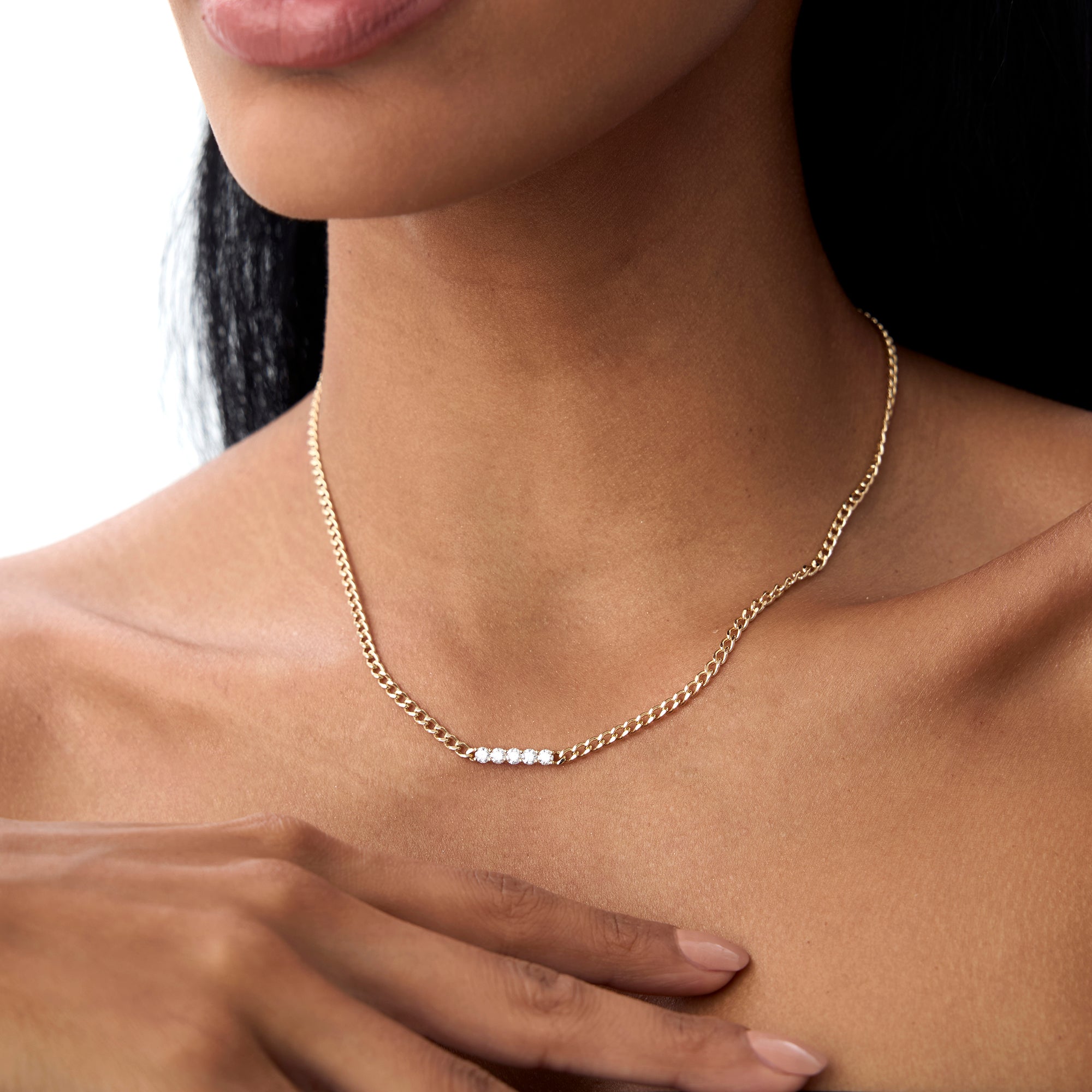 OBFJ0856 - 14k Diamond Bar Cuban Chain Necklace 2