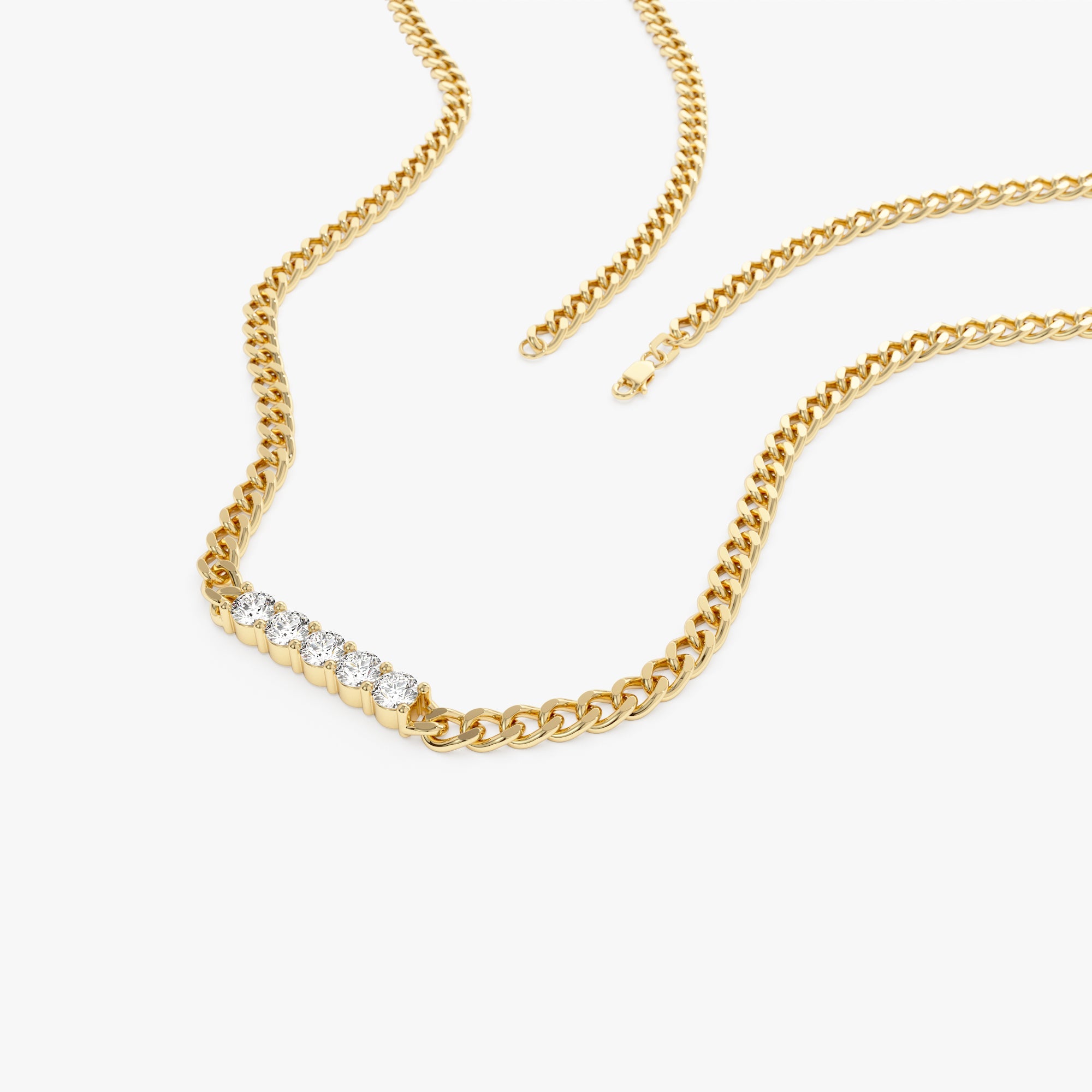 OBFJ0856 - 14k Diamond Bar Cuban Chain Necklace 5