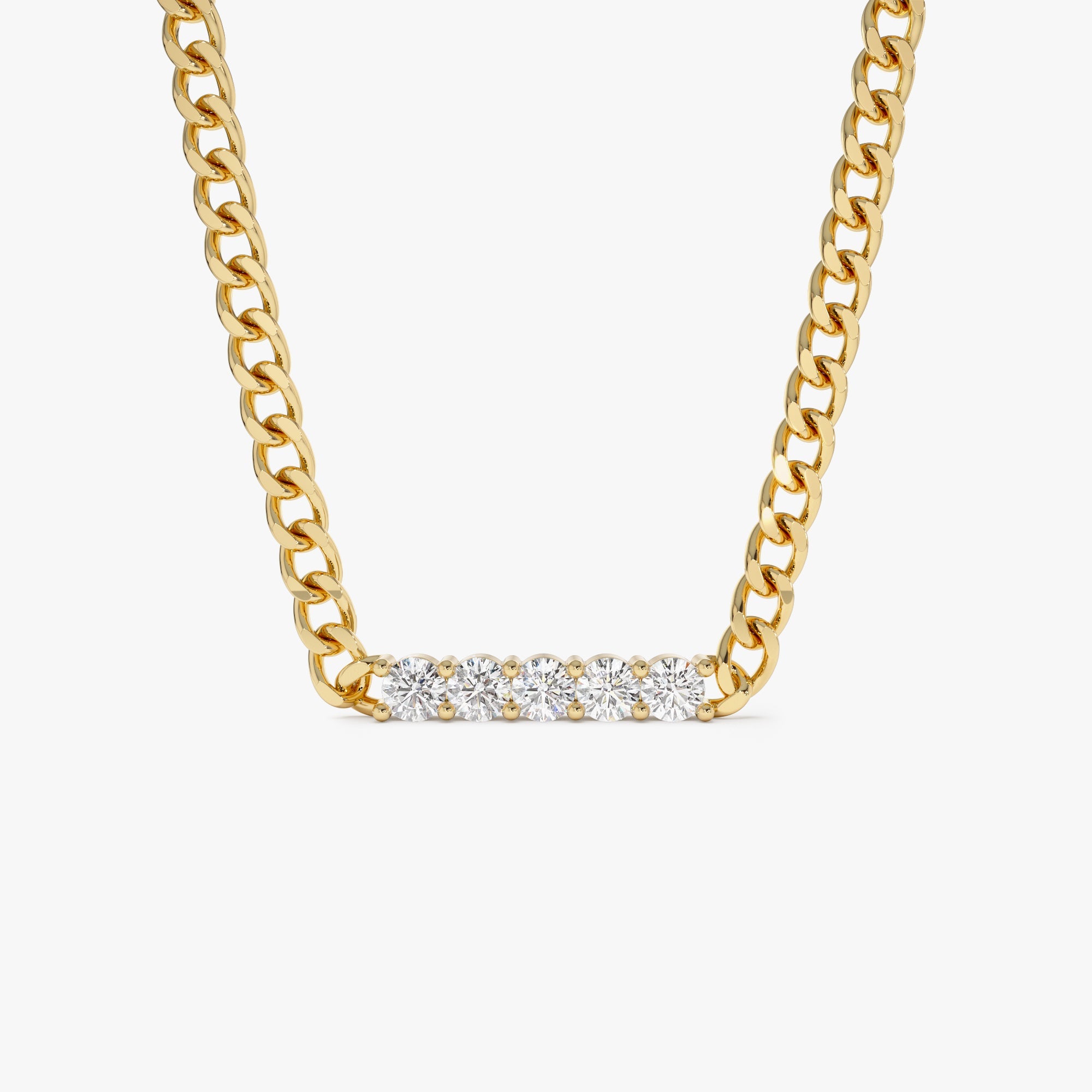 OBFJ0856 - 14k Diamond Bar Cuban Chain Necklace 1