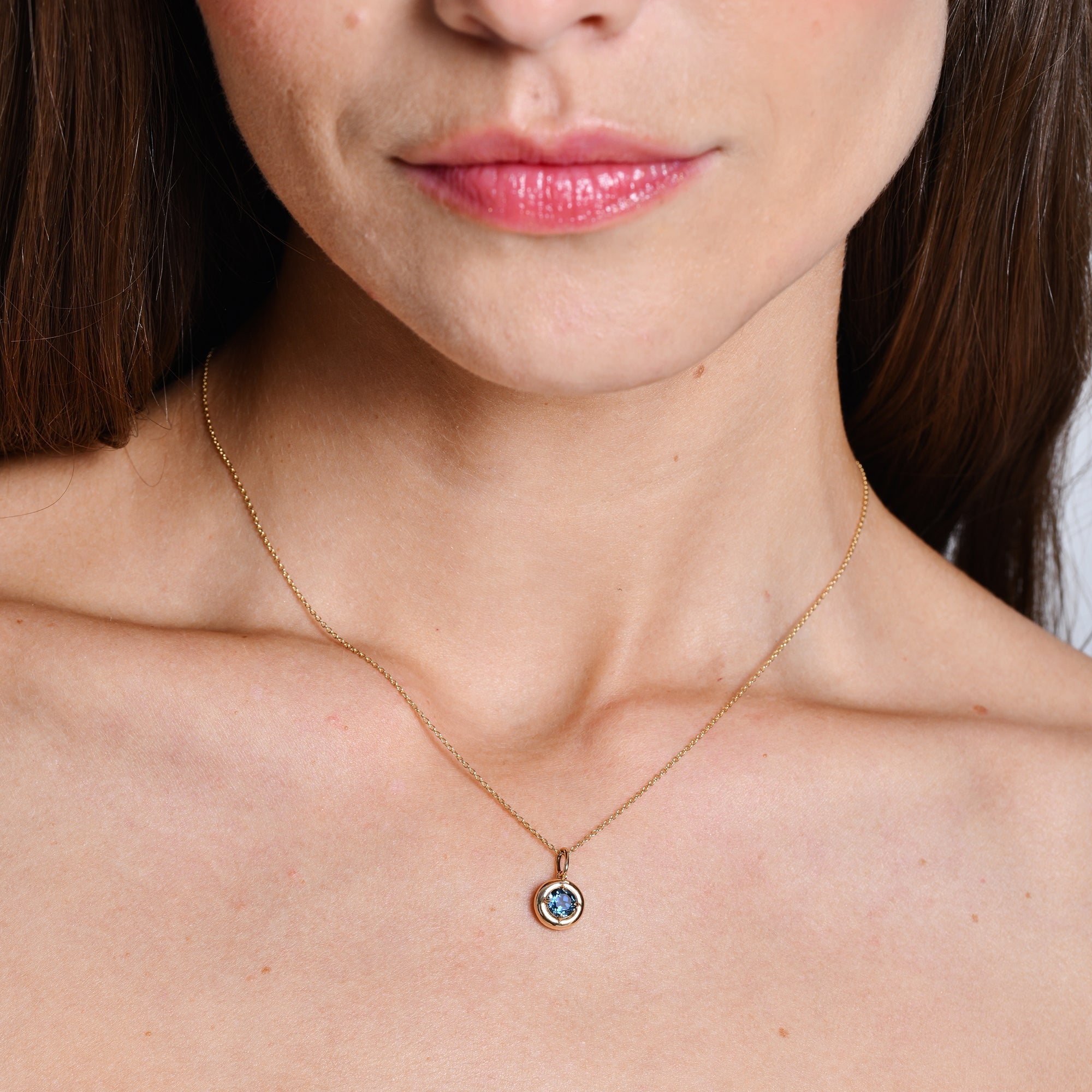 OBFJ0454 - 14K Prong Setting Round London Blue Charm Necklace 3