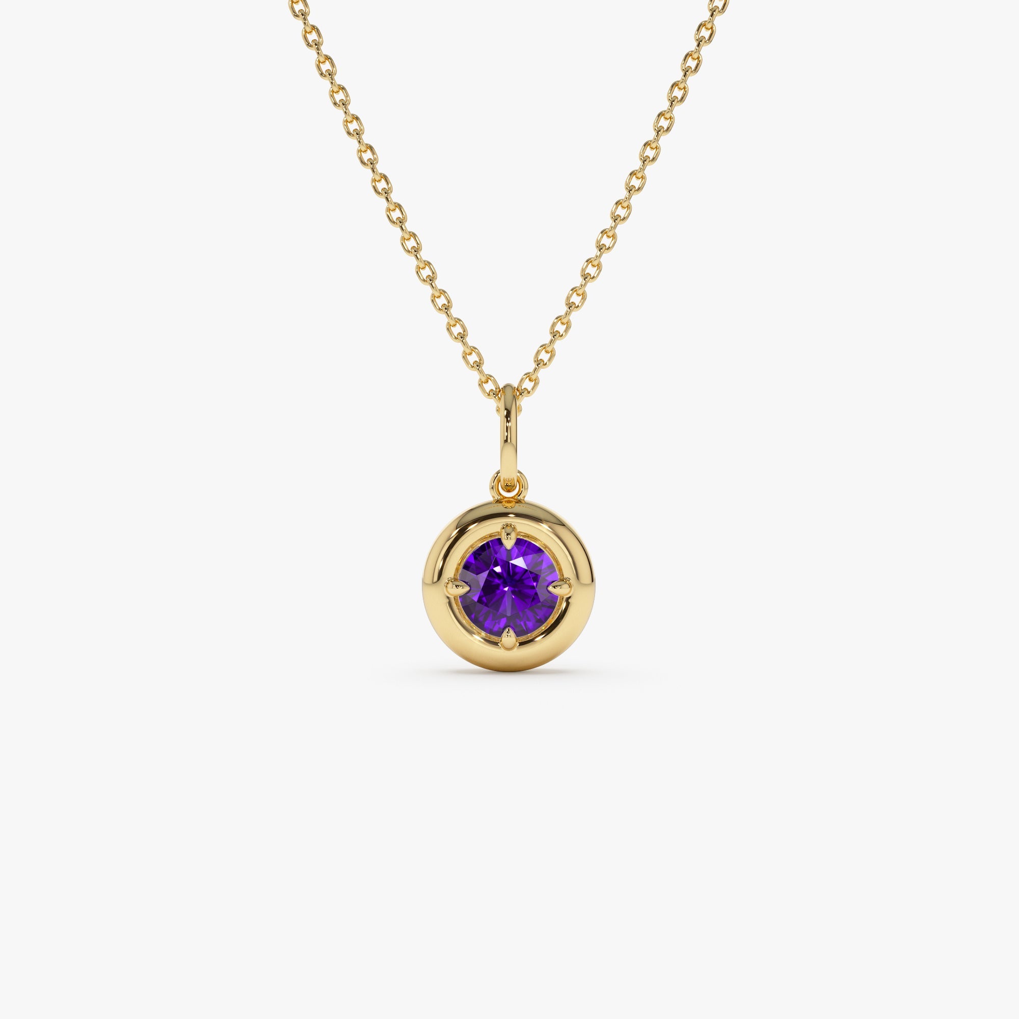 OBFJ0451 - 14K Prong Setting Round Amethyst Charm Necklace 1