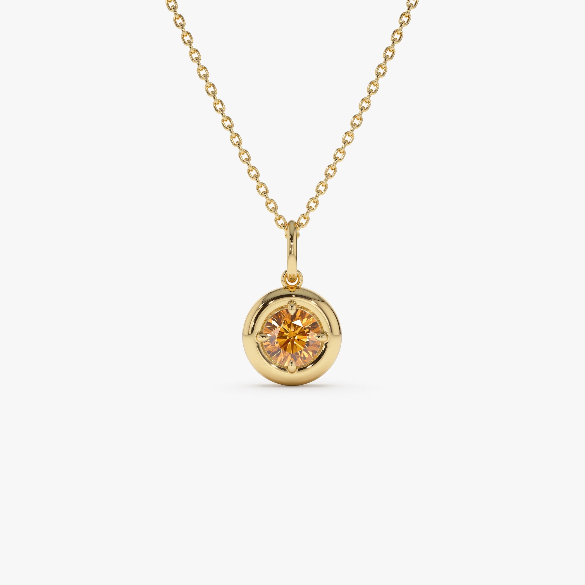 OBFJ0455 - 14K Prong Setting Round Citrine Charm Necklace 1