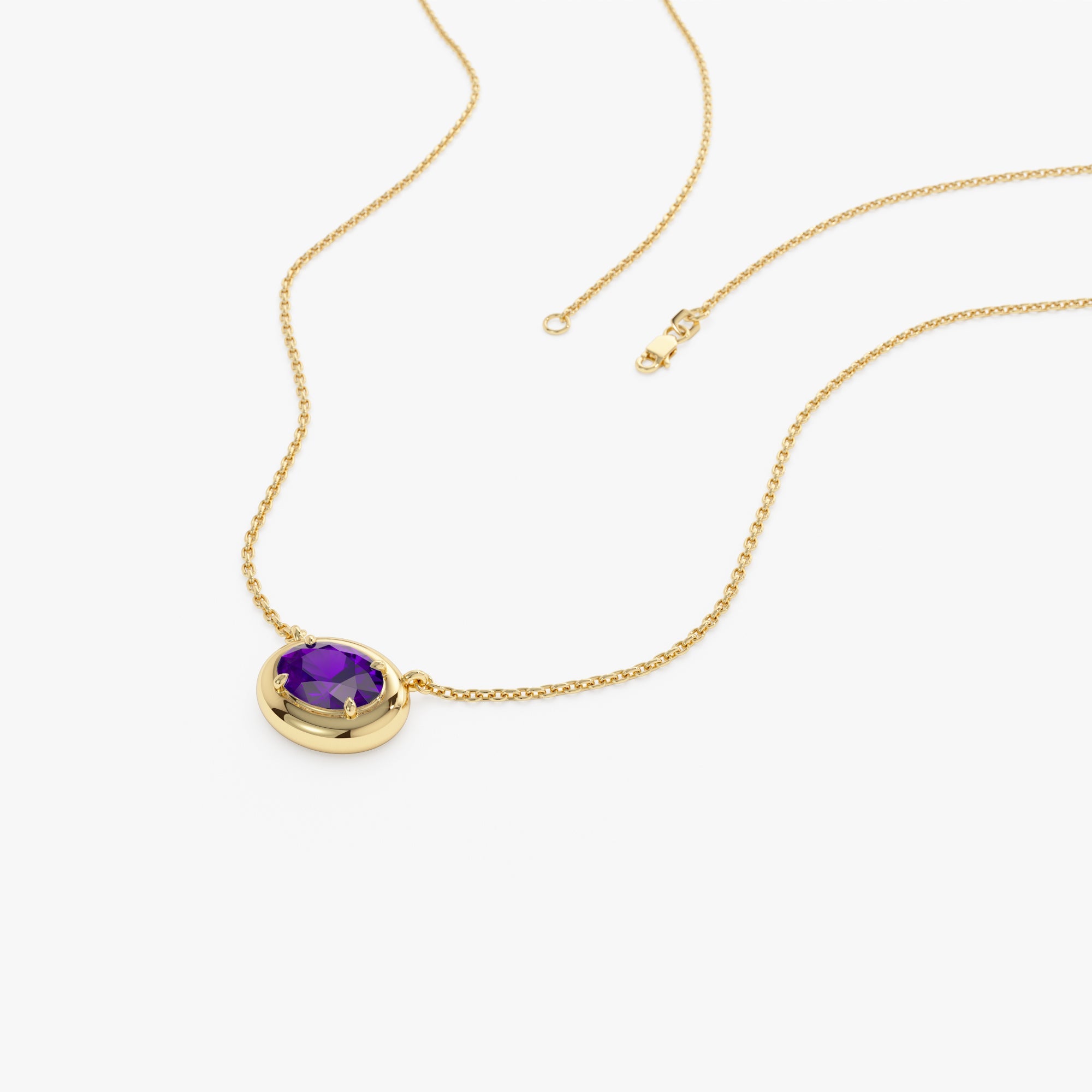 OBFJ0456 - 14K Prong Setting Oval Shaped Amethyst Necklace 5