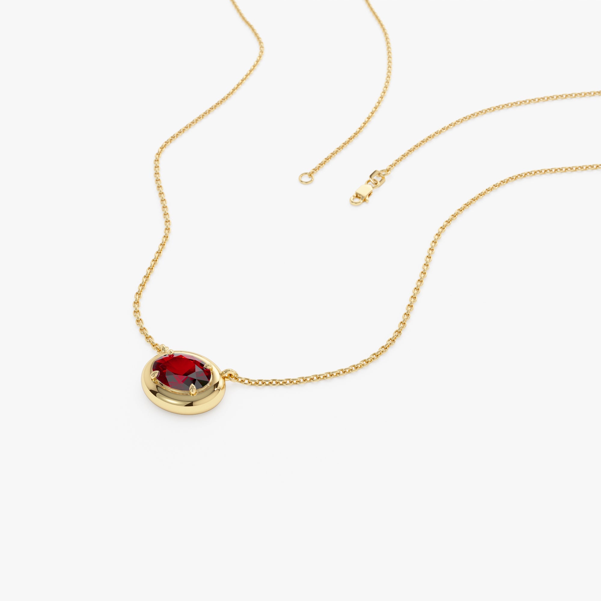 OBFJ0459 - 14K Prong Setting Oval Shaped Garnet Necklace 2