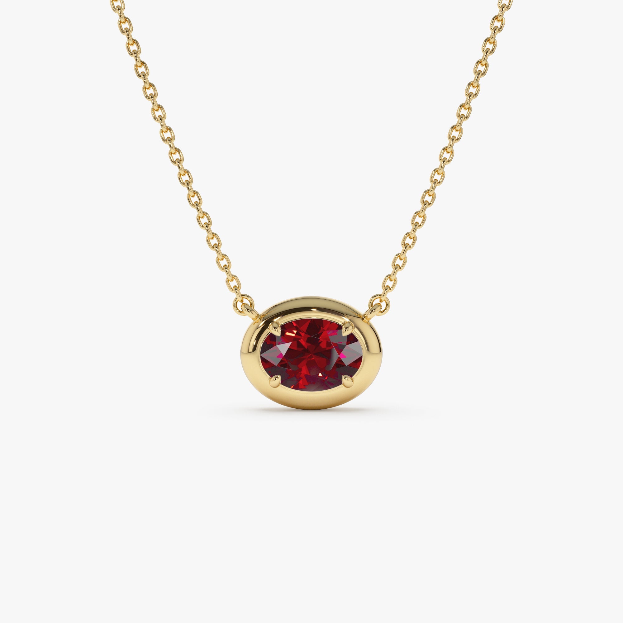 OBFJ0459 - 14K Prong Setting Oval Shaped Garnet Necklace 1