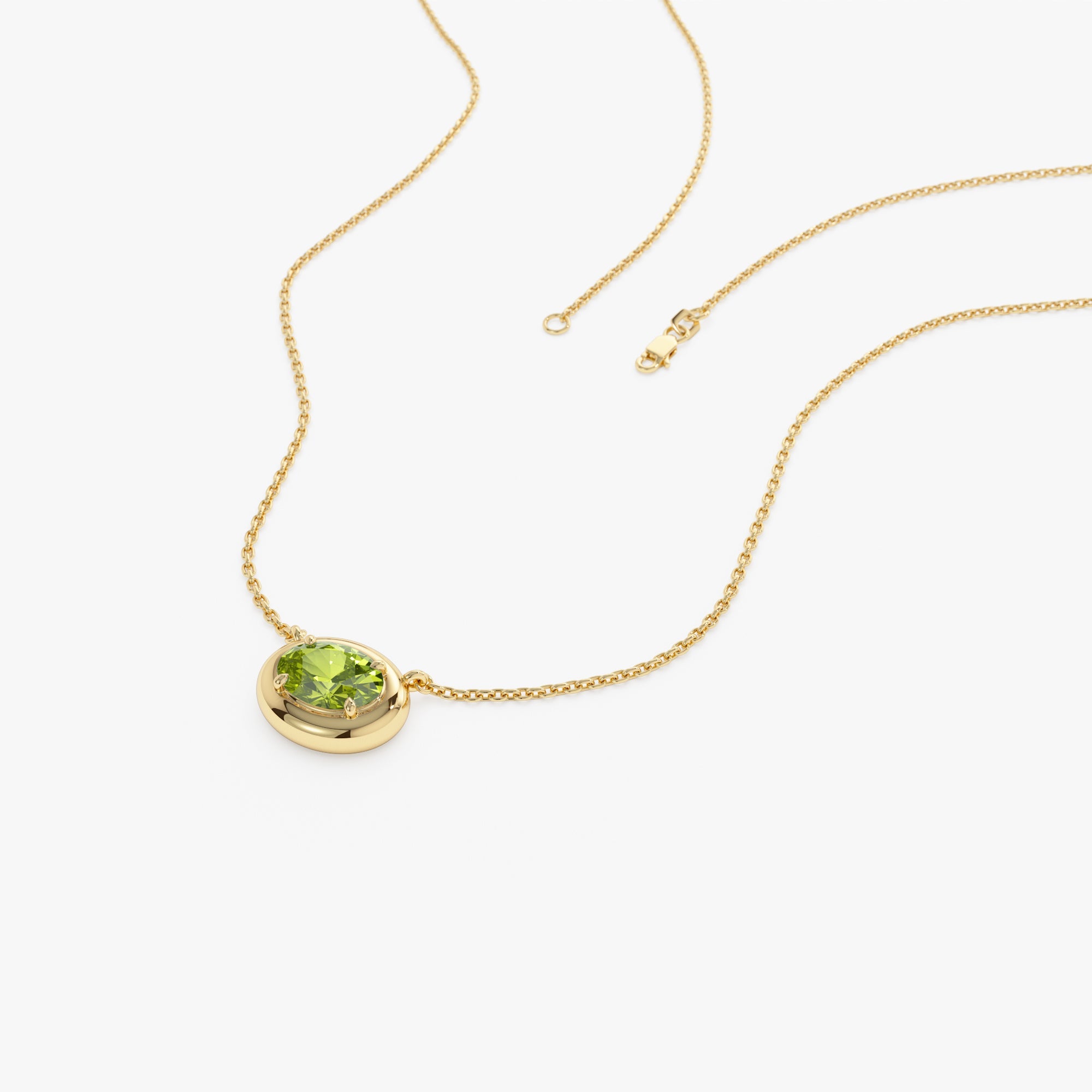 OBFJ0460 - 14K Prong Setting Oval Shaped Peridot Necklace 2
