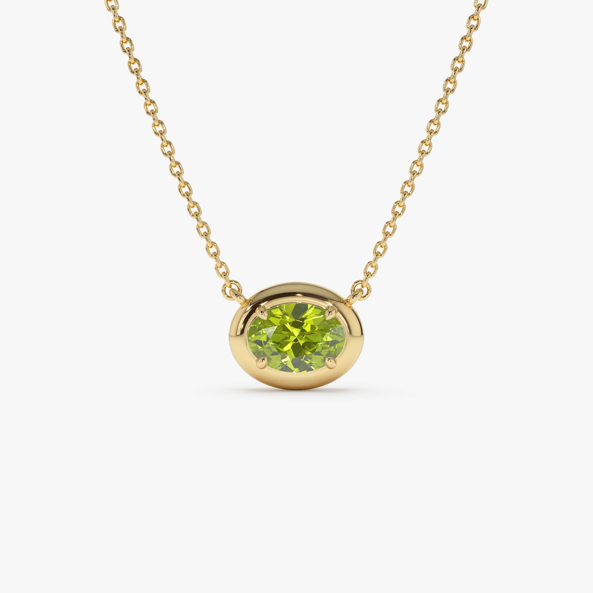 OBFJ0460 - 14K Prong Setting Oval Shaped Peridot Necklace 1