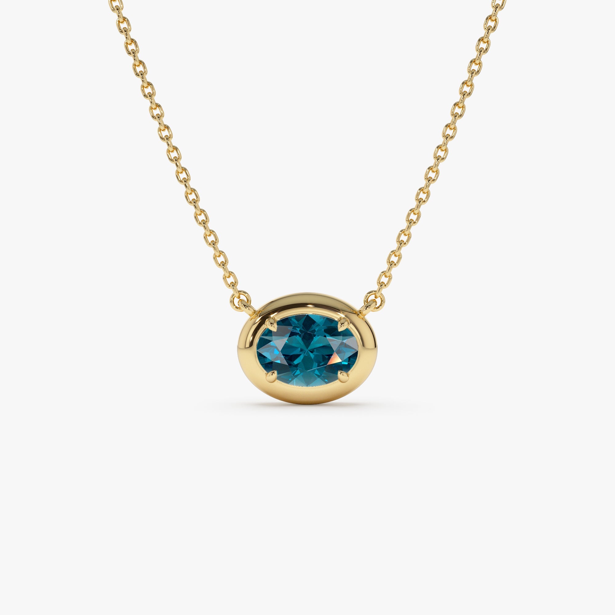 OBFJ0458 - 14K Prong Setting Oval Shaped London Blue Topaz Necklace 1