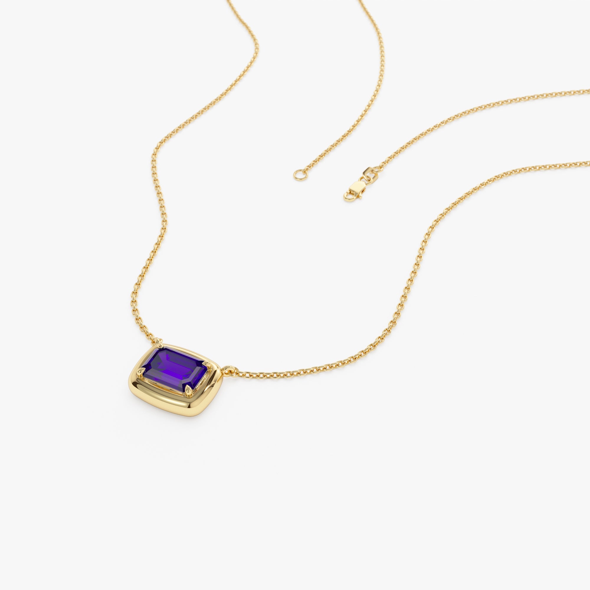 OBFJ0461 - 14K Prong Setting Emerald Cut Amethyst Necklace 6