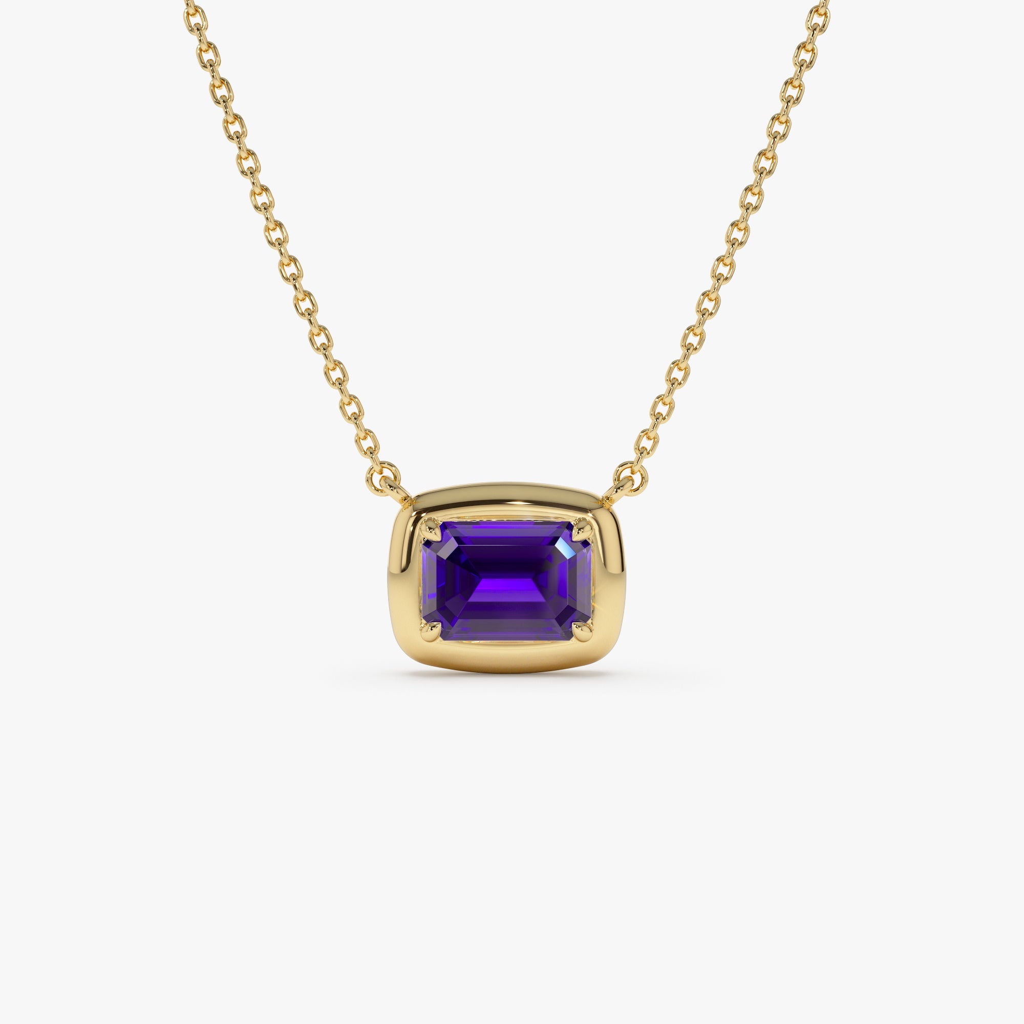 OBFJ0461 - 14K Prong Setting Emerald Cut Amethyst Necklace 1