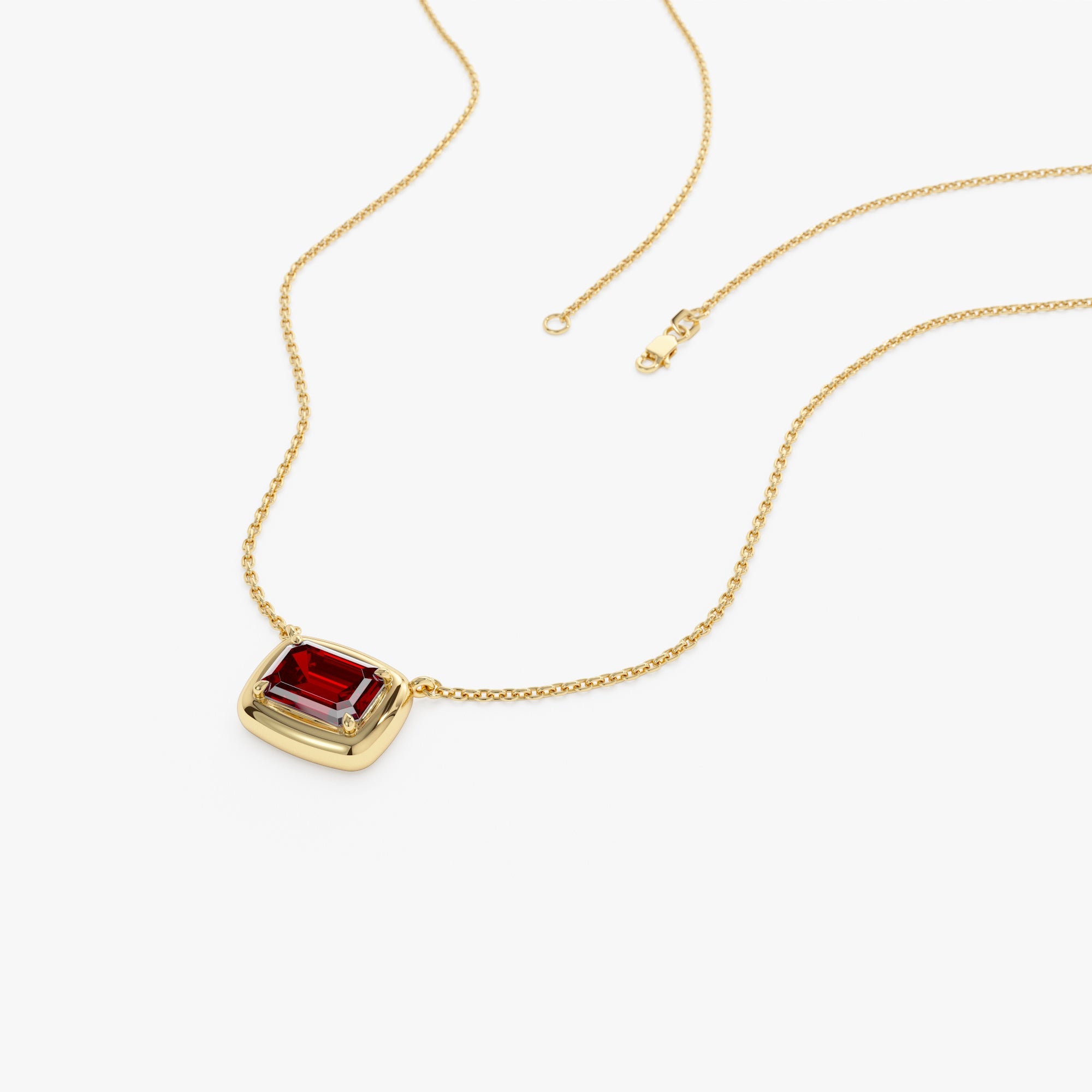 OBFJ0463 - 14K Prong Setting Emerald Cut Garnet Necklace 2