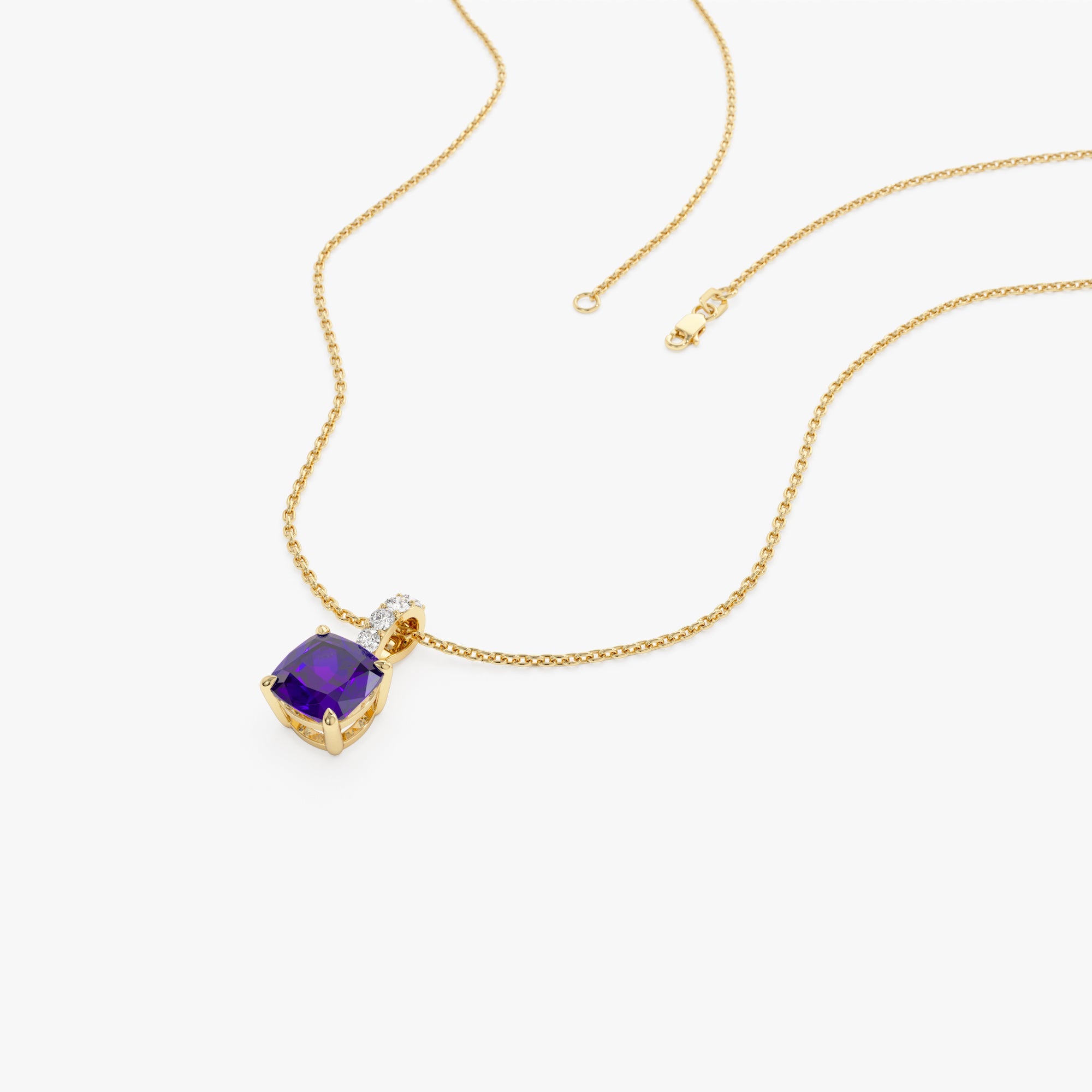 OBFJ0467 - 14K Cushion Cut Amethyst with Diamond Bail 6