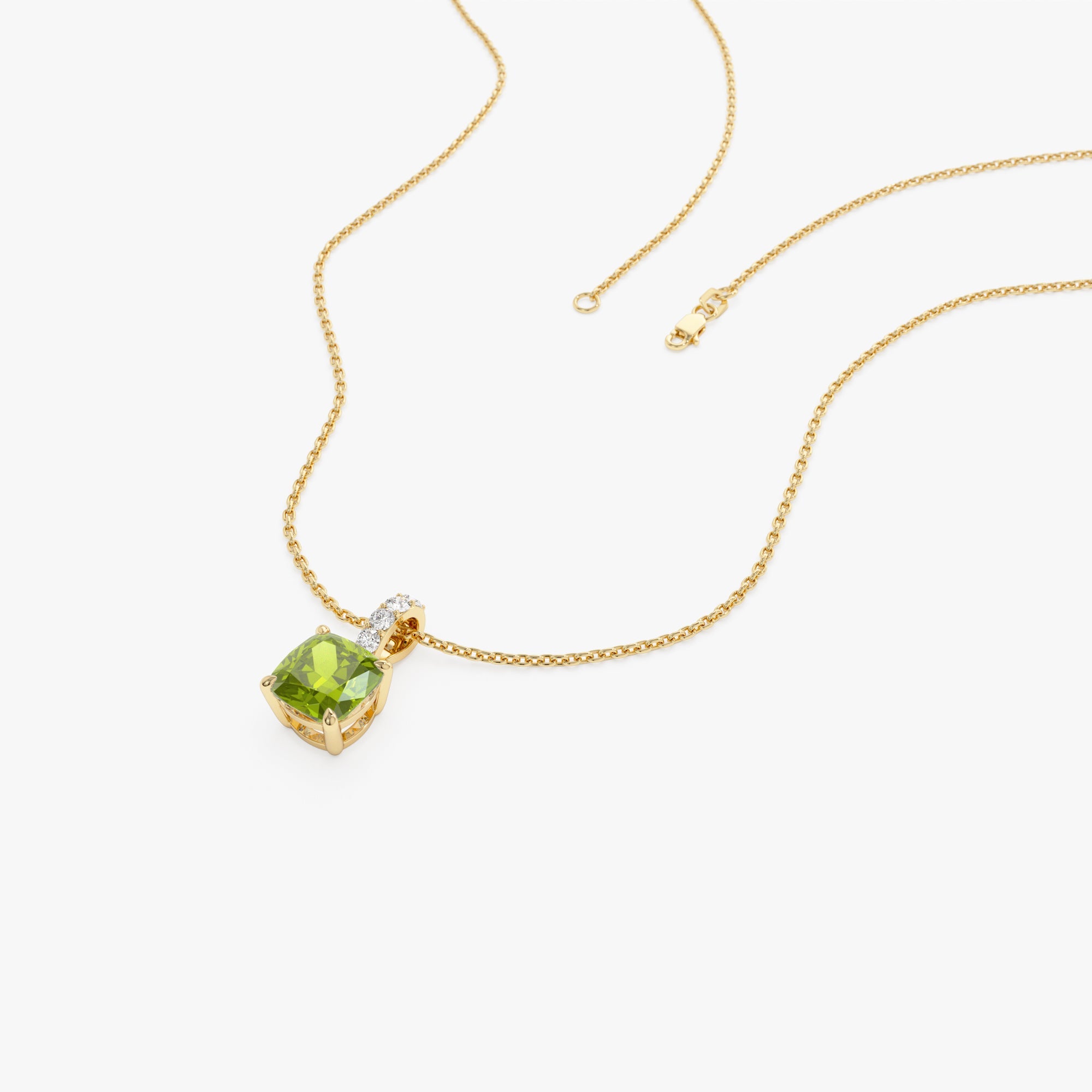 OBFJ0469 - 14K Cushion Cut Peridot with Diamond Bail 2